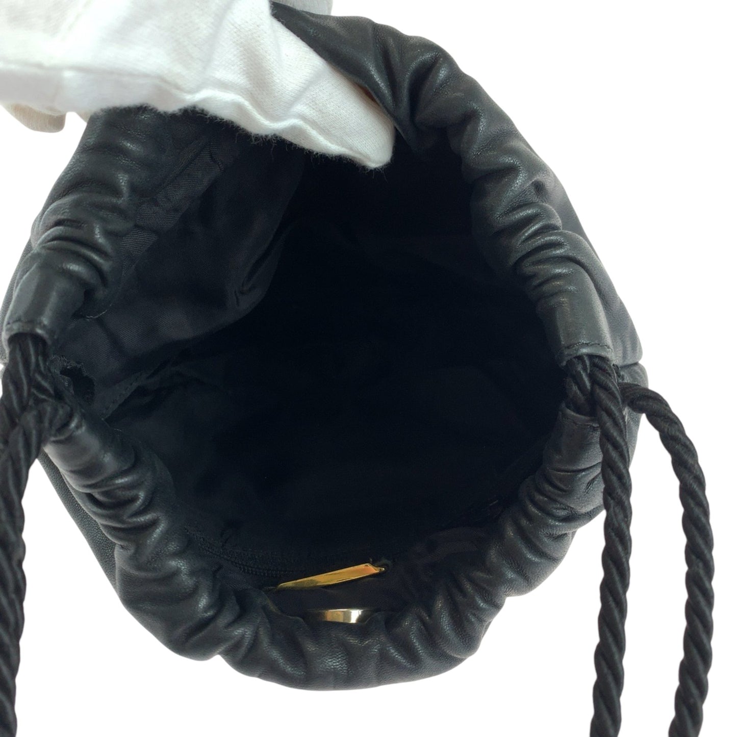 Loewe Vintage Logo Fringe Black Leather Shoulder Bag Drawstring