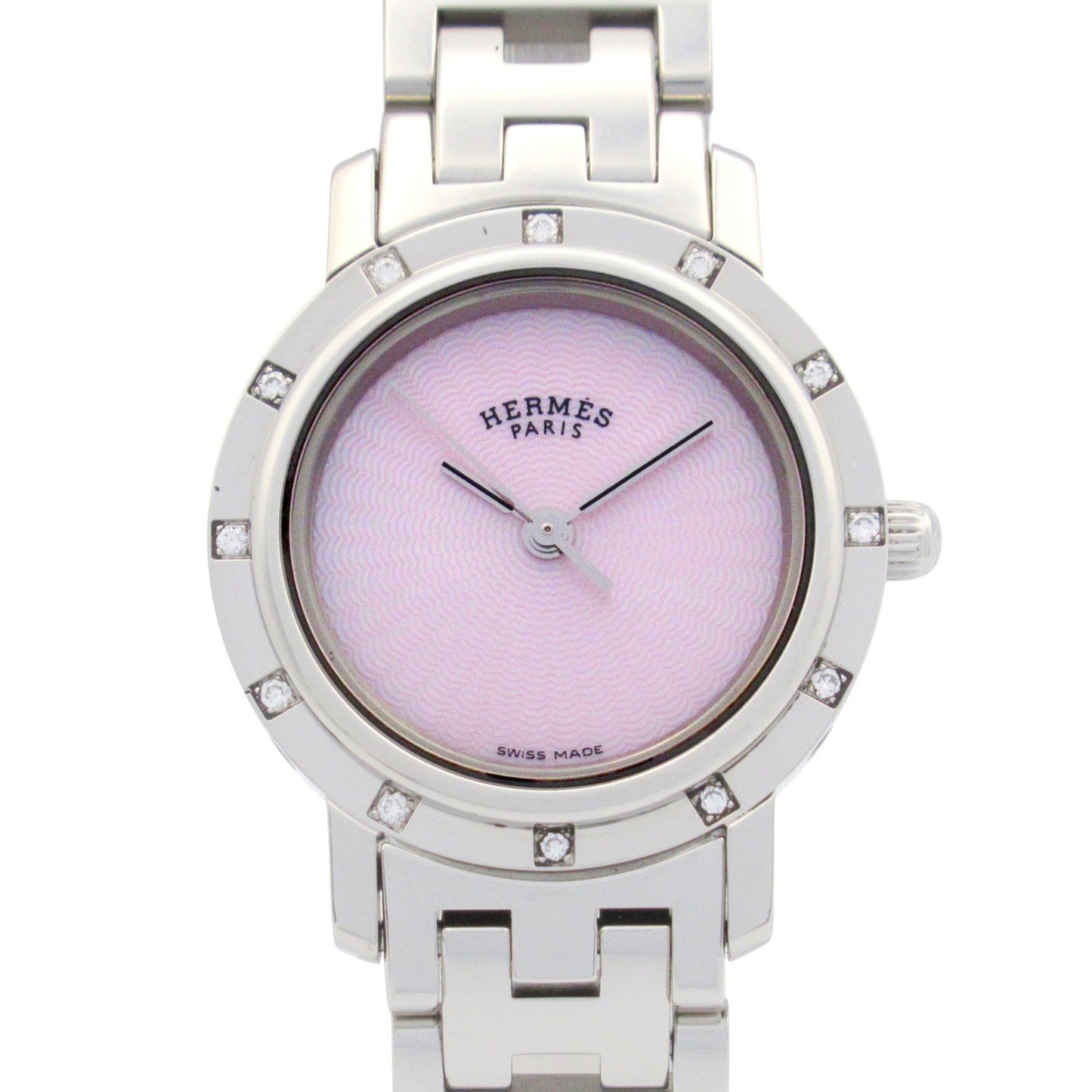Hermes Clipper Nacle Diamond Bezel Watch Stainless Steel