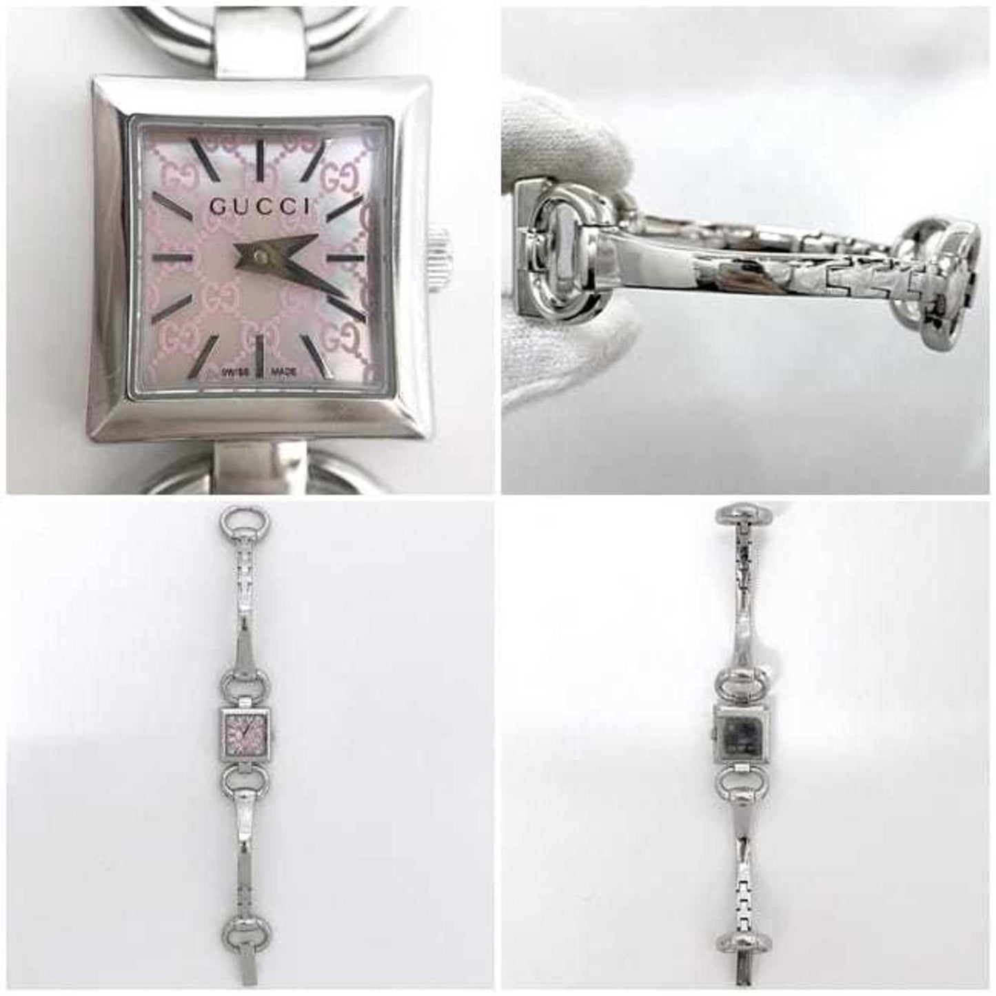 Gucci Watch Tornavani Pink Shell Silver Ya120515 F-20453 Square Ss Quartz Gucci Dial Gg Micro