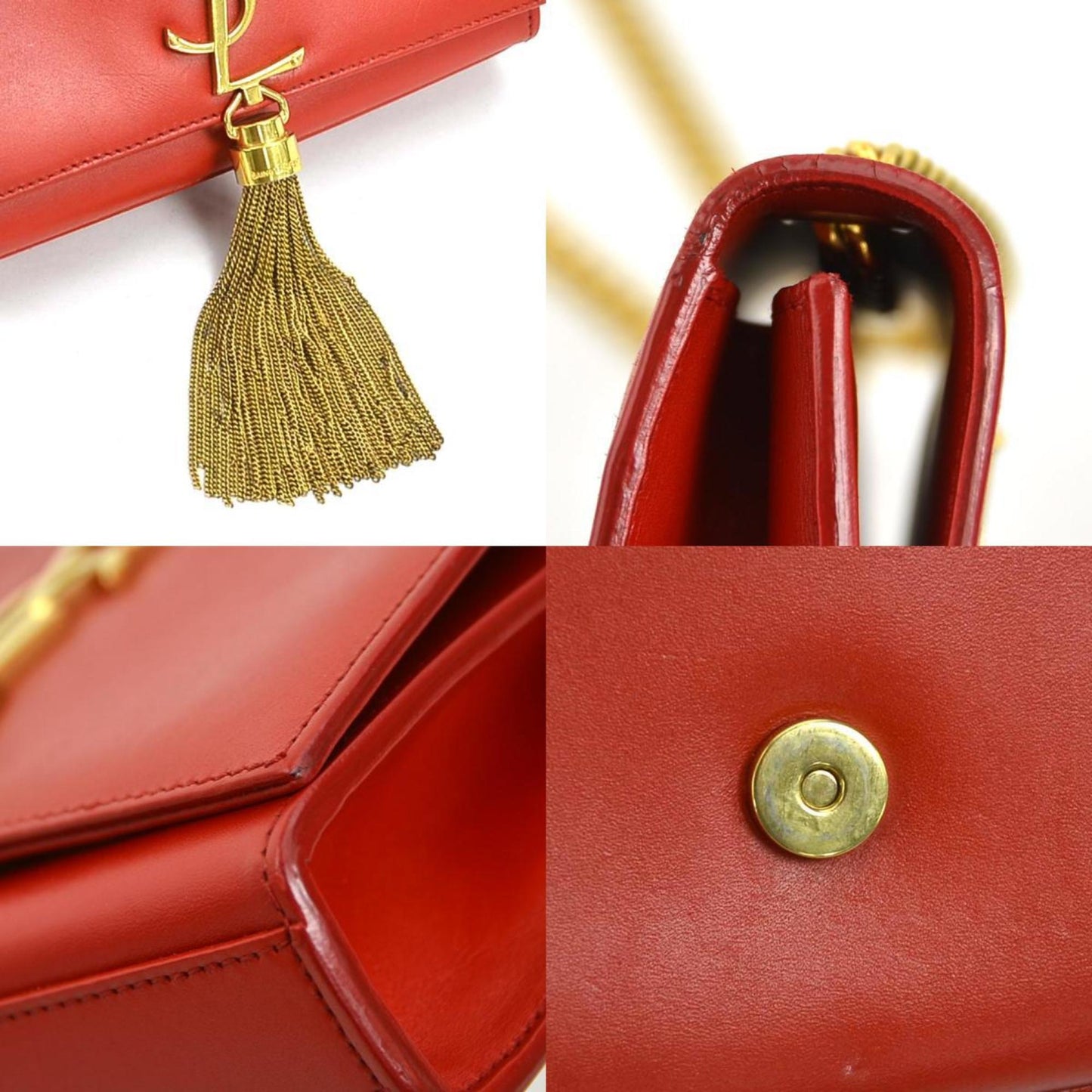 Saint Laurent Shoulder Bag Leather Red Gold