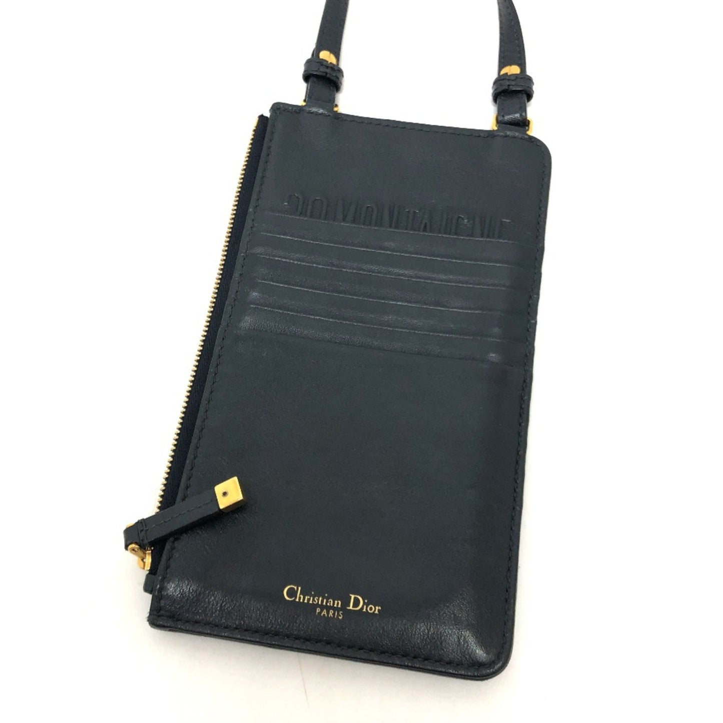 Christian Dior Phone Case Wallet Crossbody Shoulder Bag Shoulder Bag Navy Goldhardware