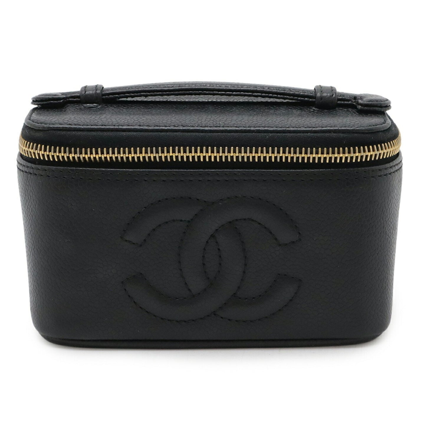 Chanel Coco Mark Vanity Bag Mini Pouch Caviar Leather Black