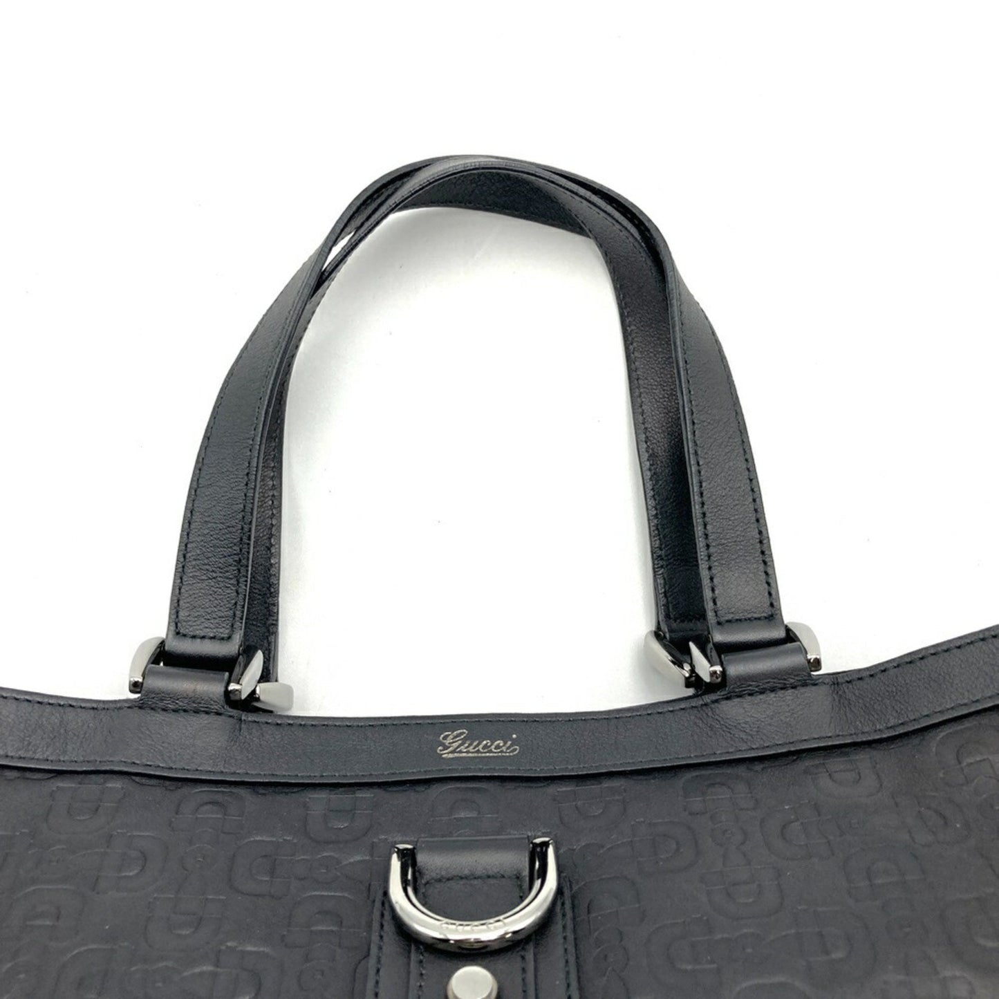 Gucci 293580 Abby Tote Bag Horsebit Pattern Black Leather