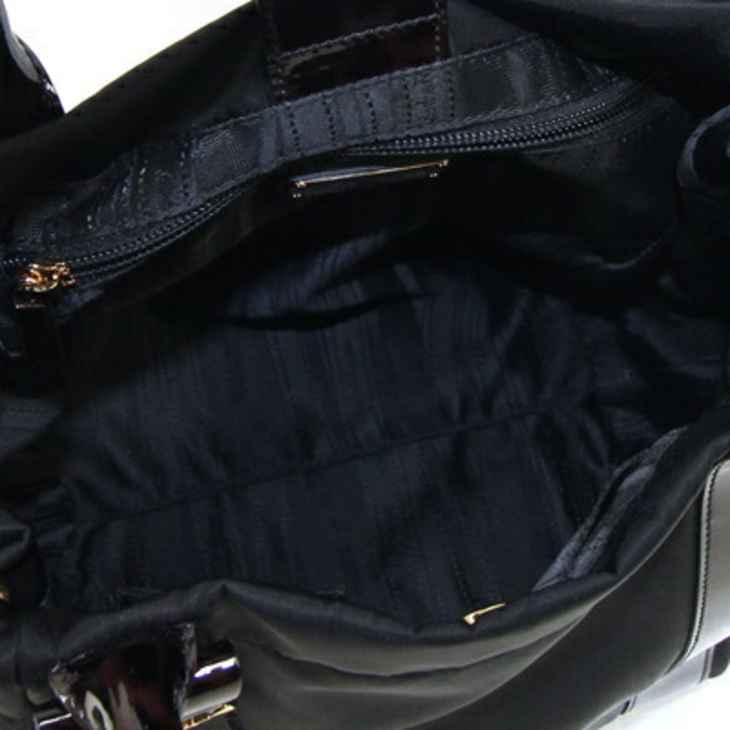 Salvatore Ferragamo Handbag Vara 21D 394 Black Dark Brown Nylon Patent Leather Ribbon Leopard
