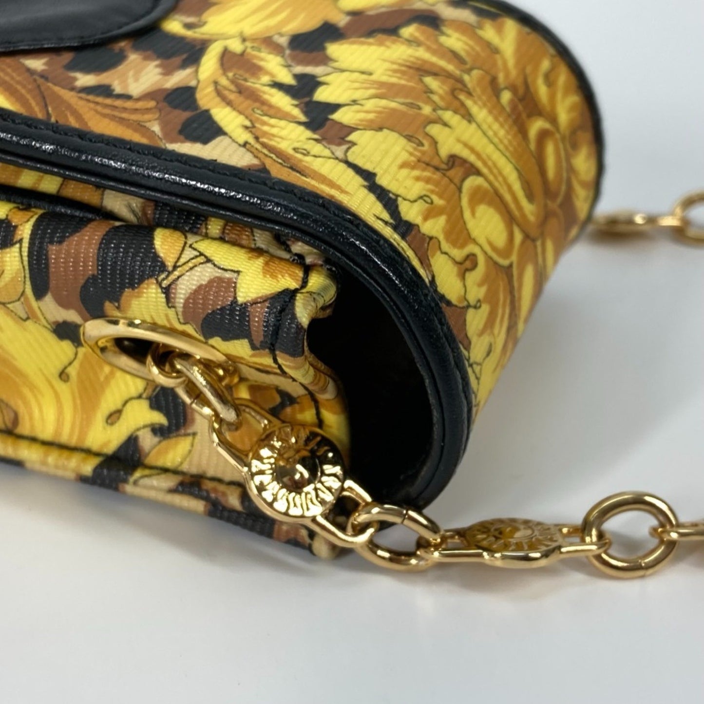 Versace Vintage Leopard Print Pochette With Chain Phone Case And Shoulder Bag In Pvc/Leather