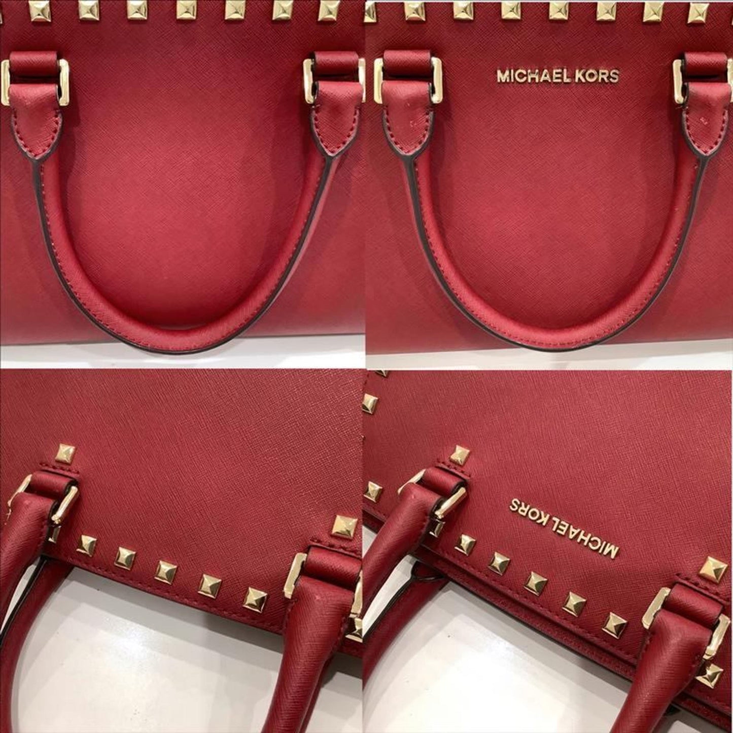 Michael Kors Michael Kors Red Bag Leather Studs Hand Shoulder Ja-23952
