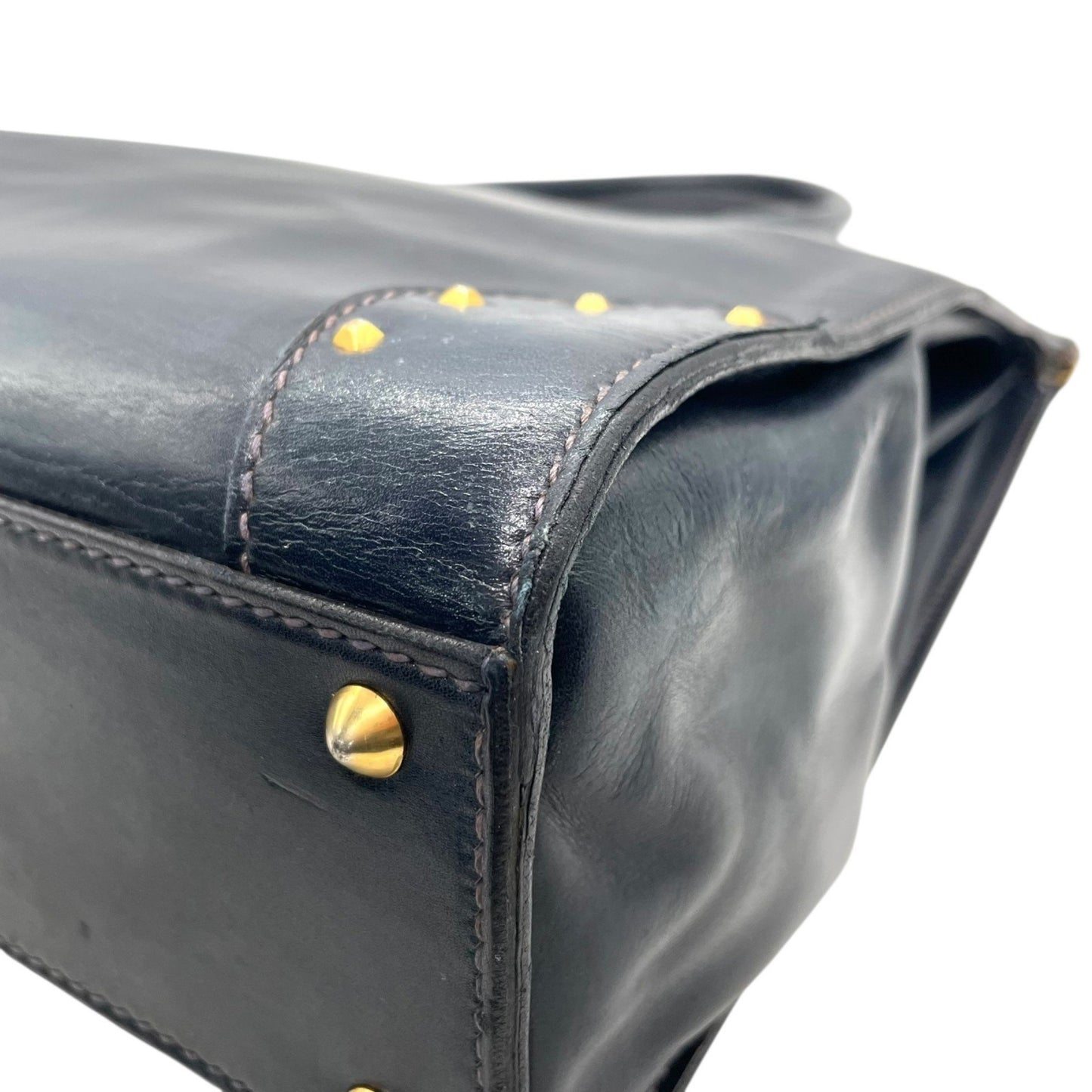 Gucci Handbag Tote Bag In Navy Blue Leather With Gold Hardware