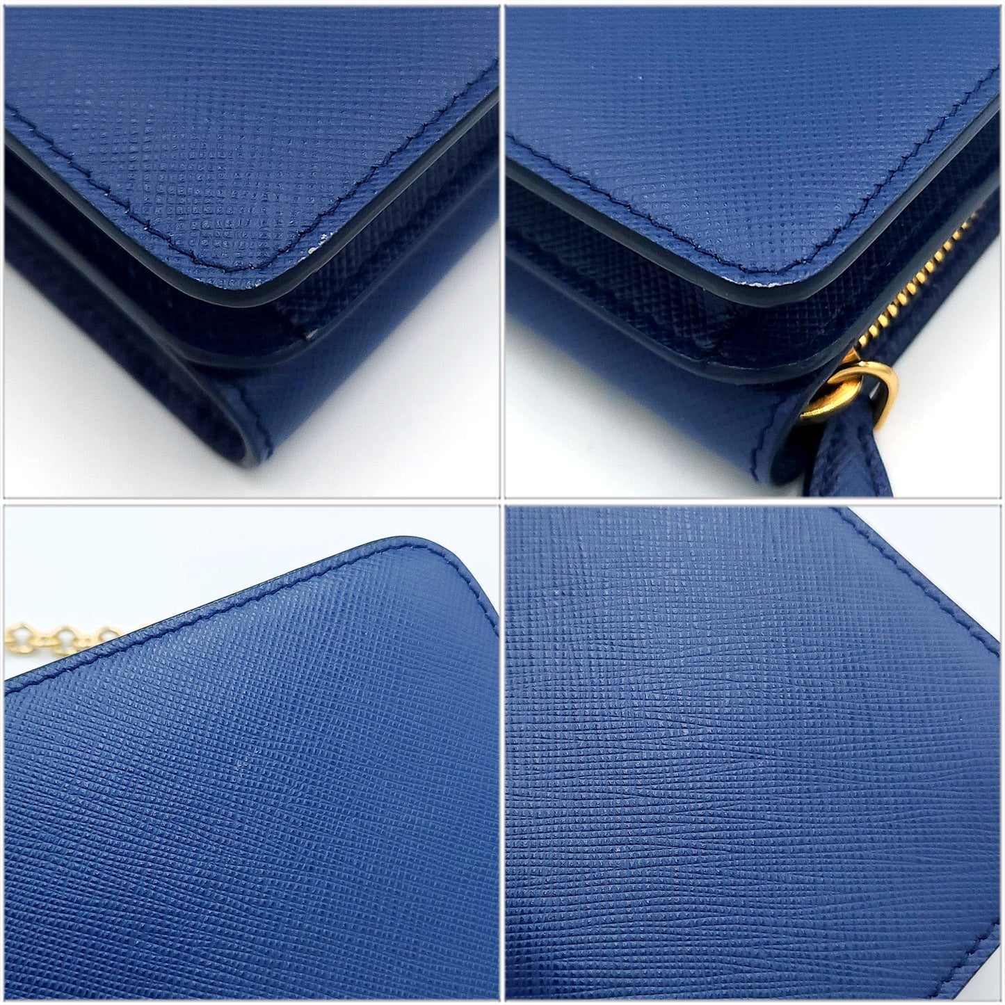 Prada Chain Wallet 1Zh048 Blue Saffiano Leather Long Shoulder
