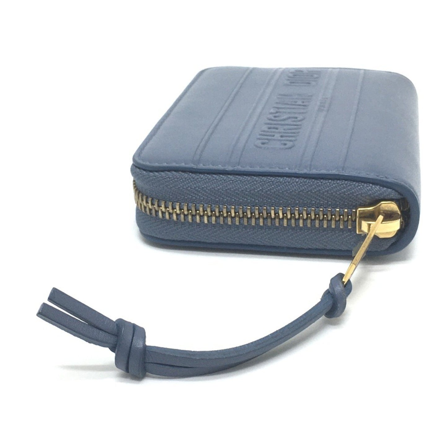 Christian Dior Dior Striped Wallet Round Zipper Coin Case Leather