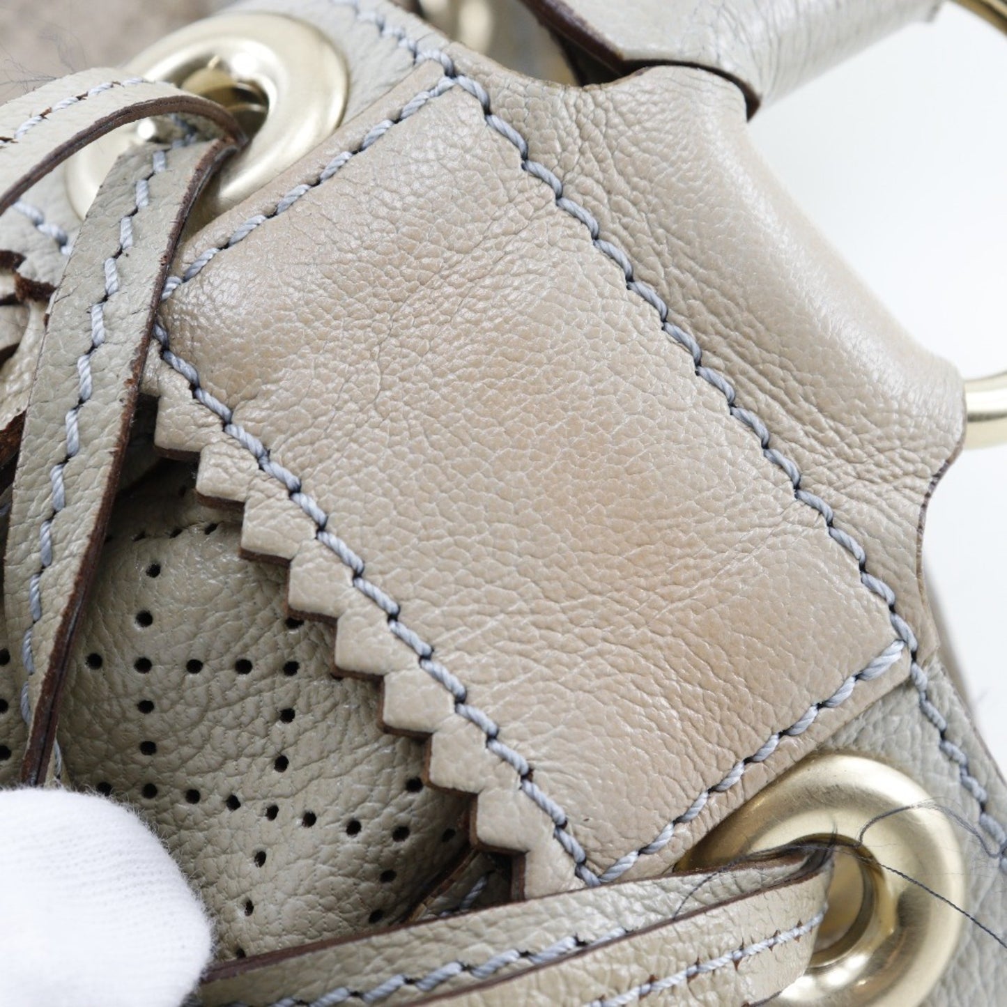 Celine Shoulder Bag Punching Calf Beige Purse