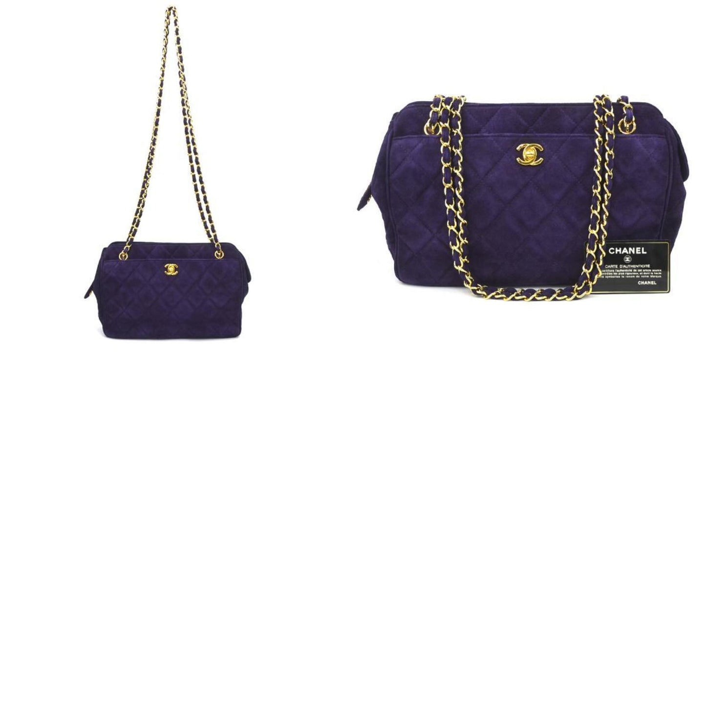Chanel Shoulder Bag Suede Metal Purple Gold