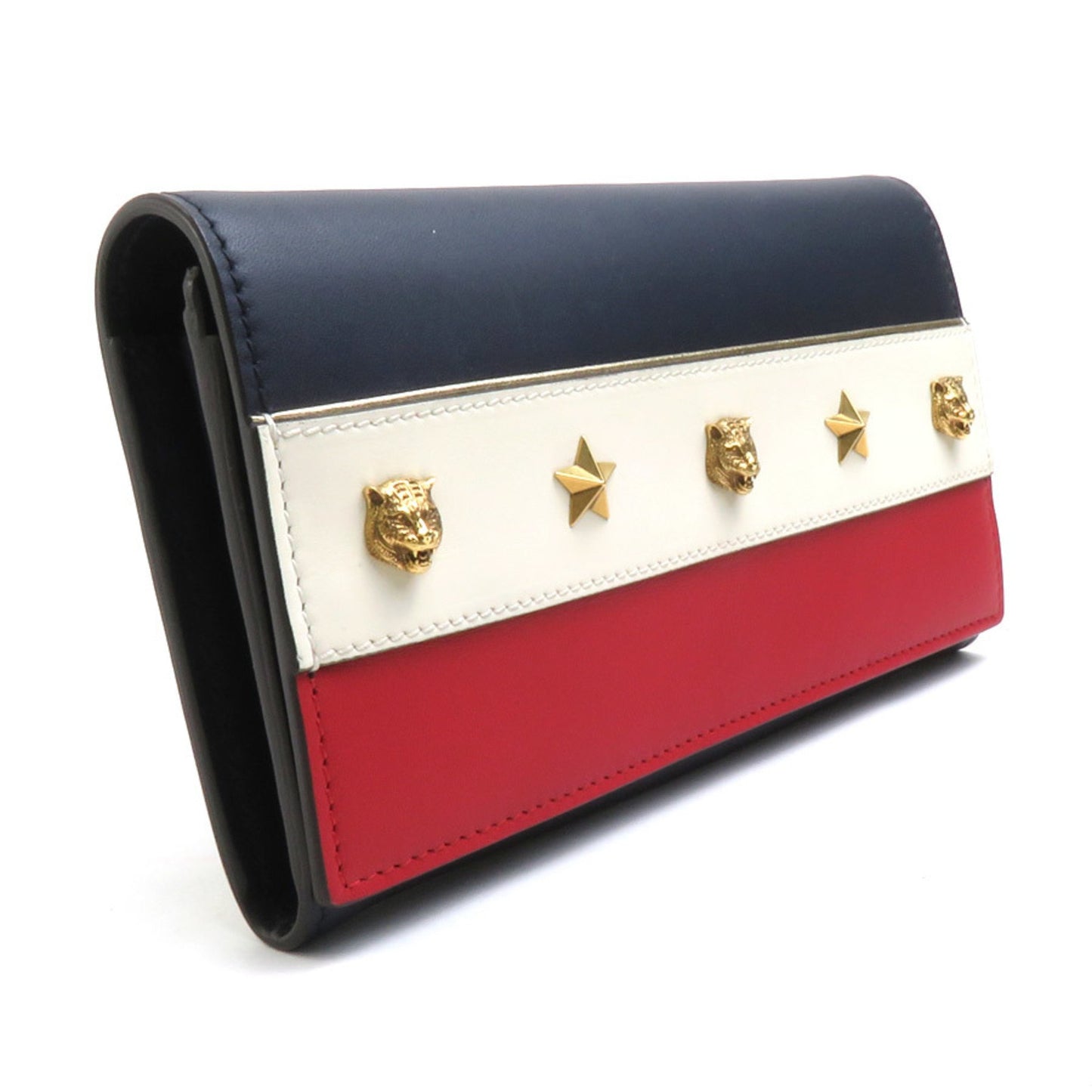 Gucci Bi-Fold Long Wallet Leather Navy/Off-White/Red Gold