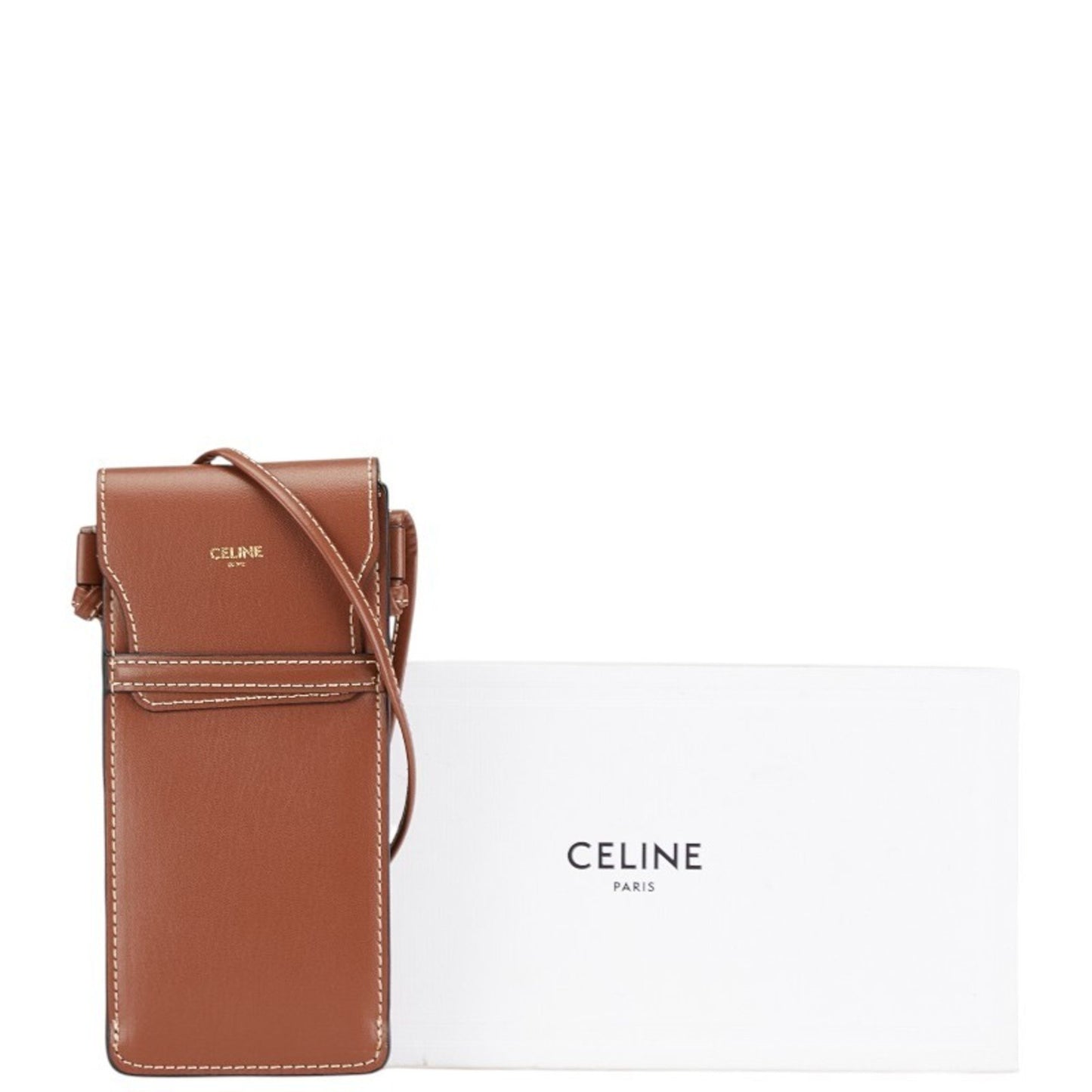 Celine Crossbody Shoulder Pouch Sunglasses Case Brown Leather