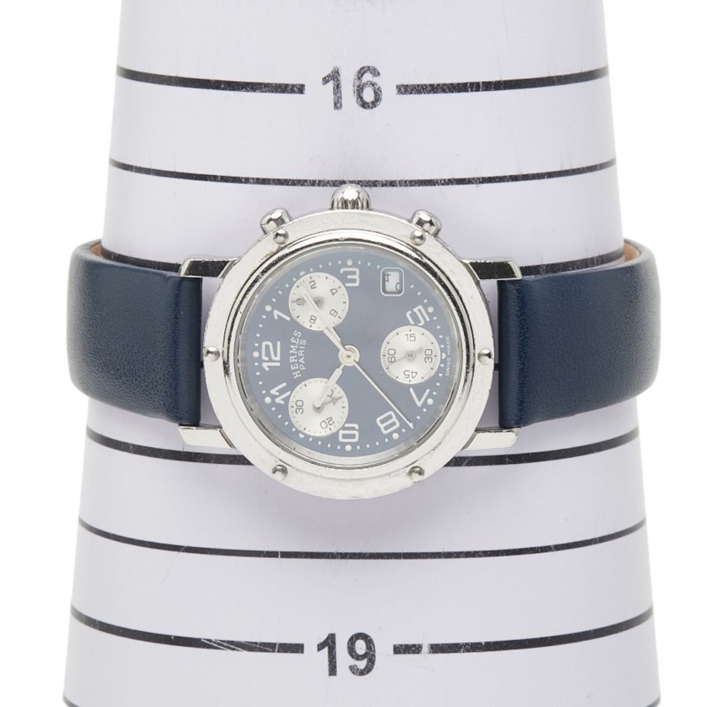 Herms Clipper Strap (Non-Original) Watch Cl1.310 Quartz Movement Blue Dial Stainless Steel Leather