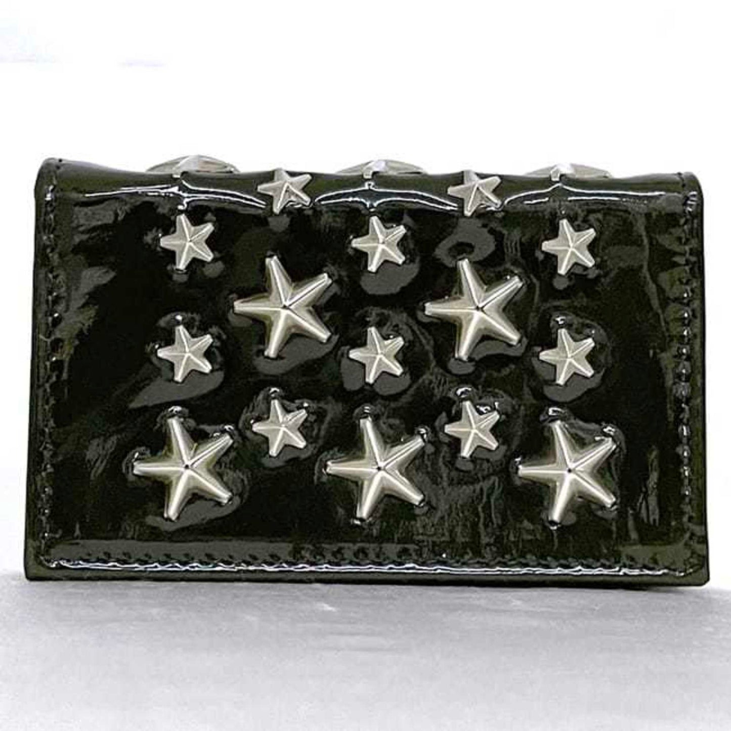 Jimmy Choo Business Card Case Ec-23889 Khaki Green Patent Leather Jimmy Choo Studded Star Design