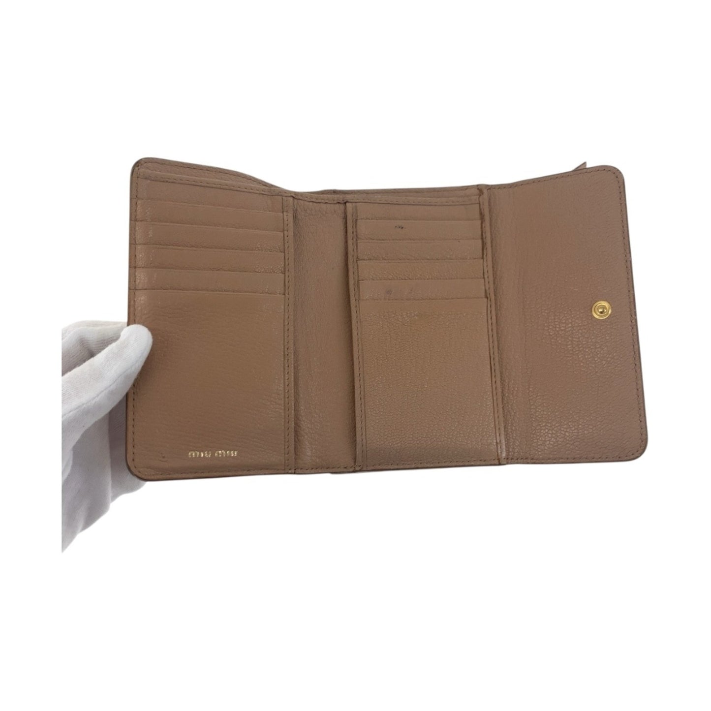 Miu Miu Miu Ribbon Pink Gold Hardware Leather Folding Wallet Compact