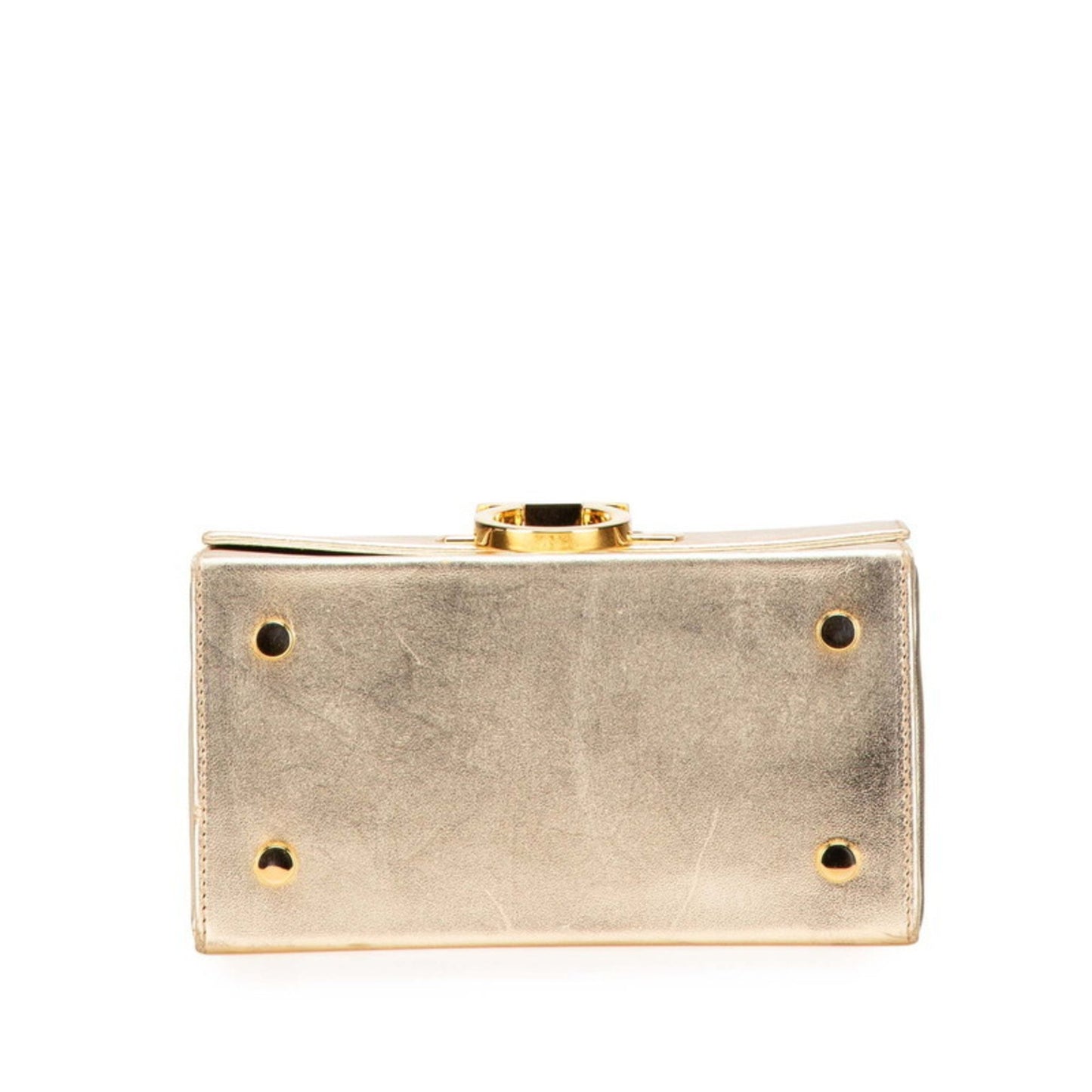 Salvatore Ferragamo Gancini Vanity Bag Handbag Aq-216154 Gold Leather