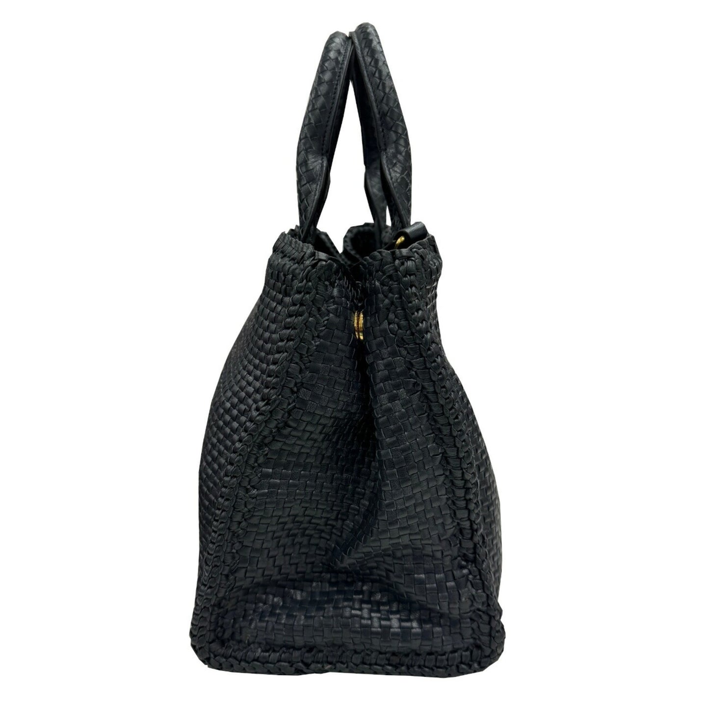 Prada 1Bg258 Shoulder Bag Madras Handbag Leather Navy