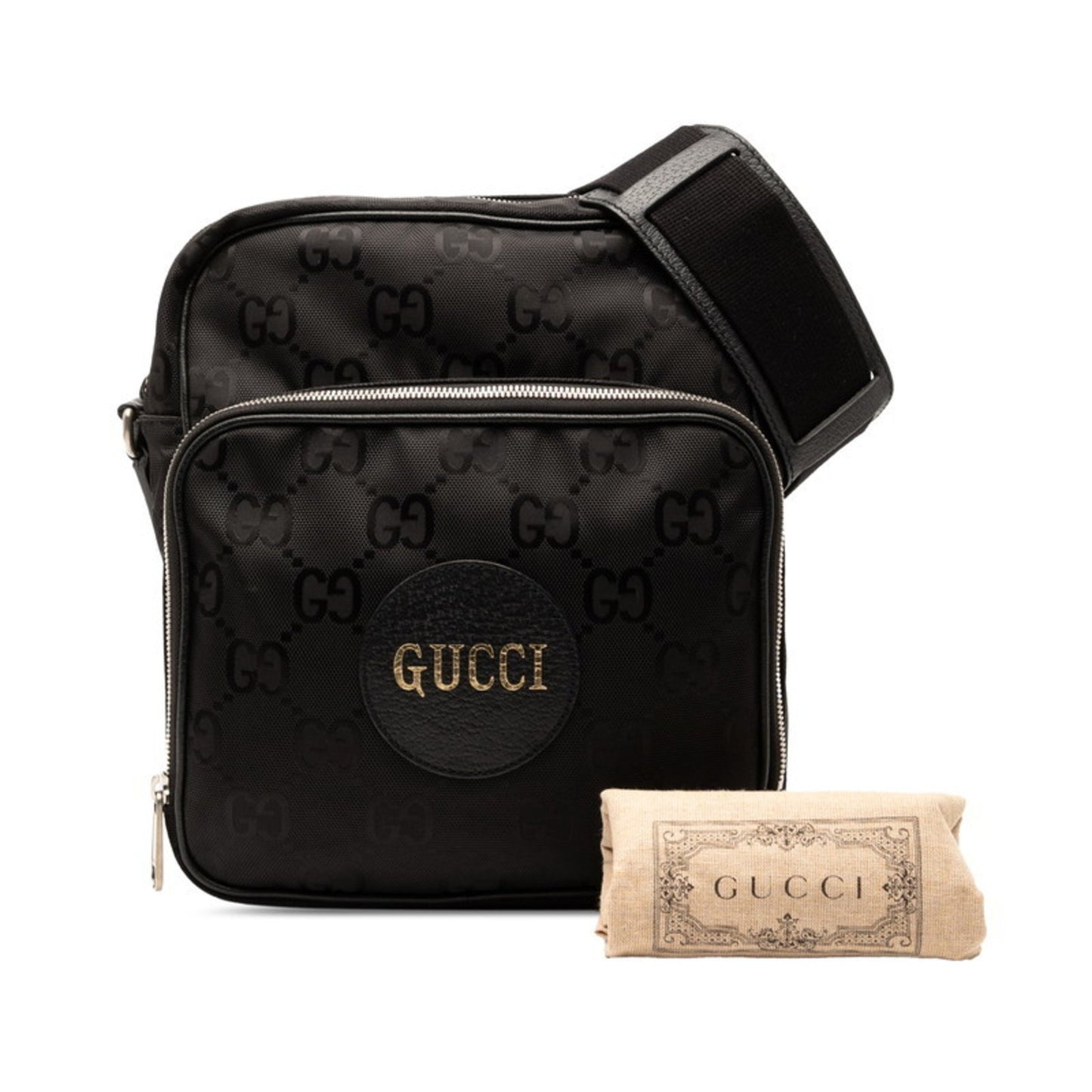 Gucci Gg Nylon Off-The-Grit Shoulder/Crossbody Bag 625858 Black Leather