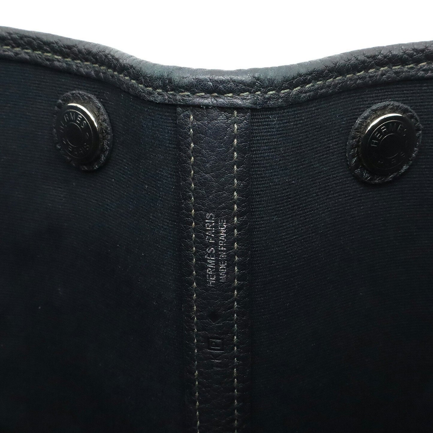 Hermes Garden Pm Tote Bag Handbag Toile Officier Canvas Leather Black