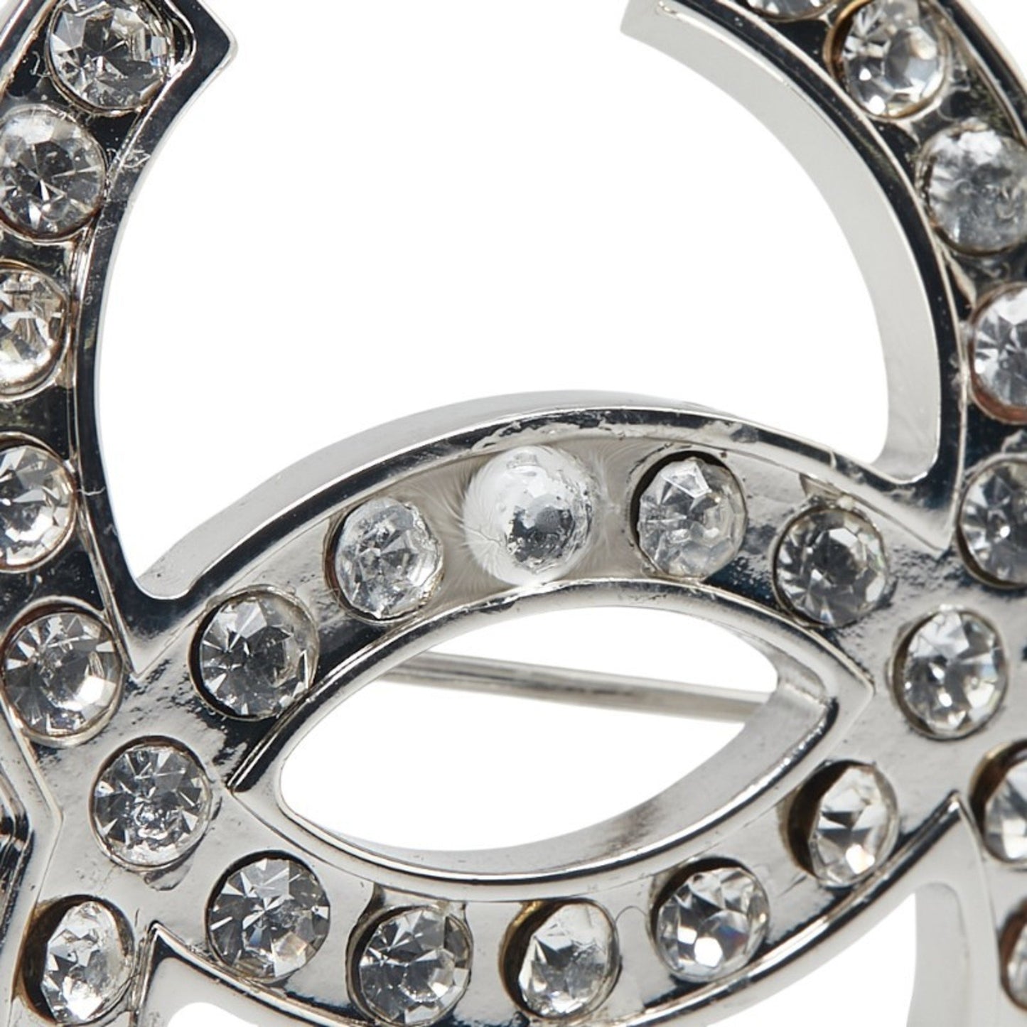 Chanel Coco Mark Rhinestone Brooch In Silver Metal