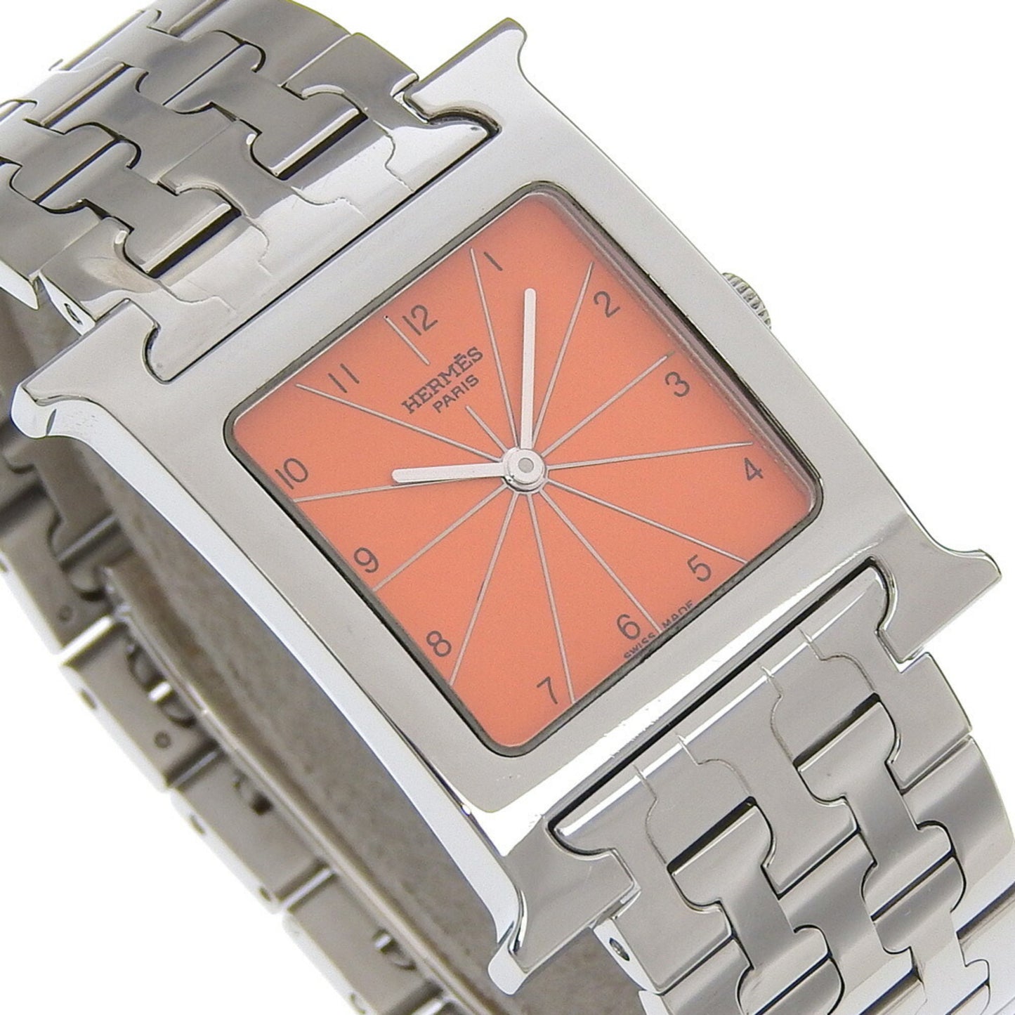 Hermes Hermes H Watch Wristwatch Hh1.510 Stainless Steel Quartz Analog Display Orange Dial Heure