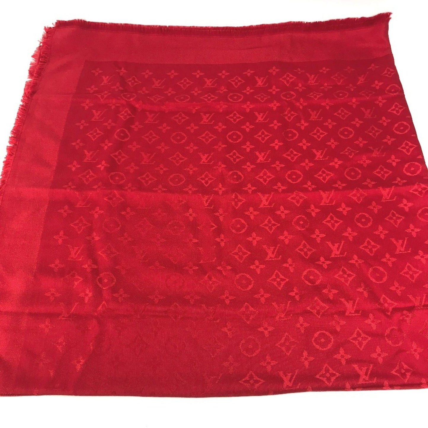 Louis Vuitton Louis Vuitton Monogram Stole Scarf Fringe Shawl Wool Silk