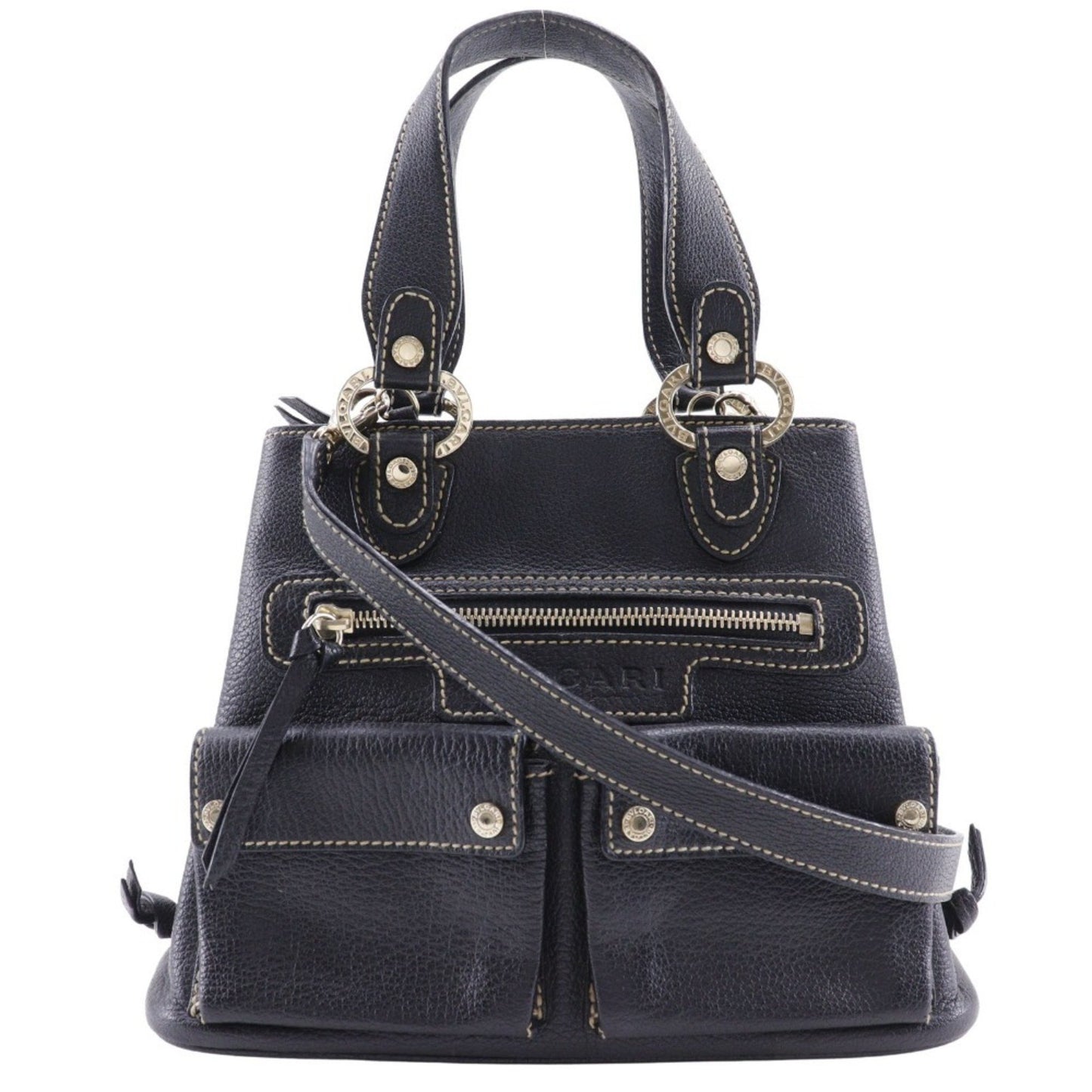 Bvlgari Maxi Rettale Handbag Shoulder Leather Black 2Way A5 Double