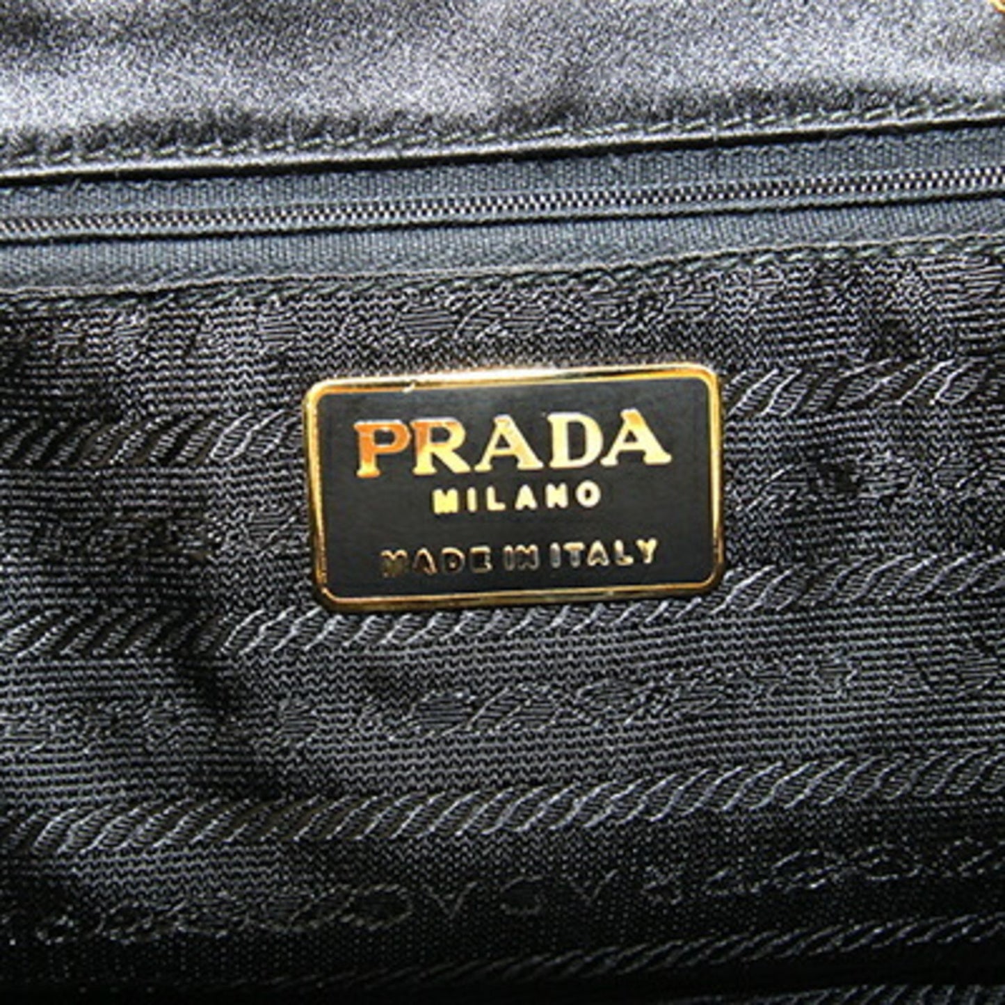Prada Shoulder Bag In Black Satin With Tassel Embroidery