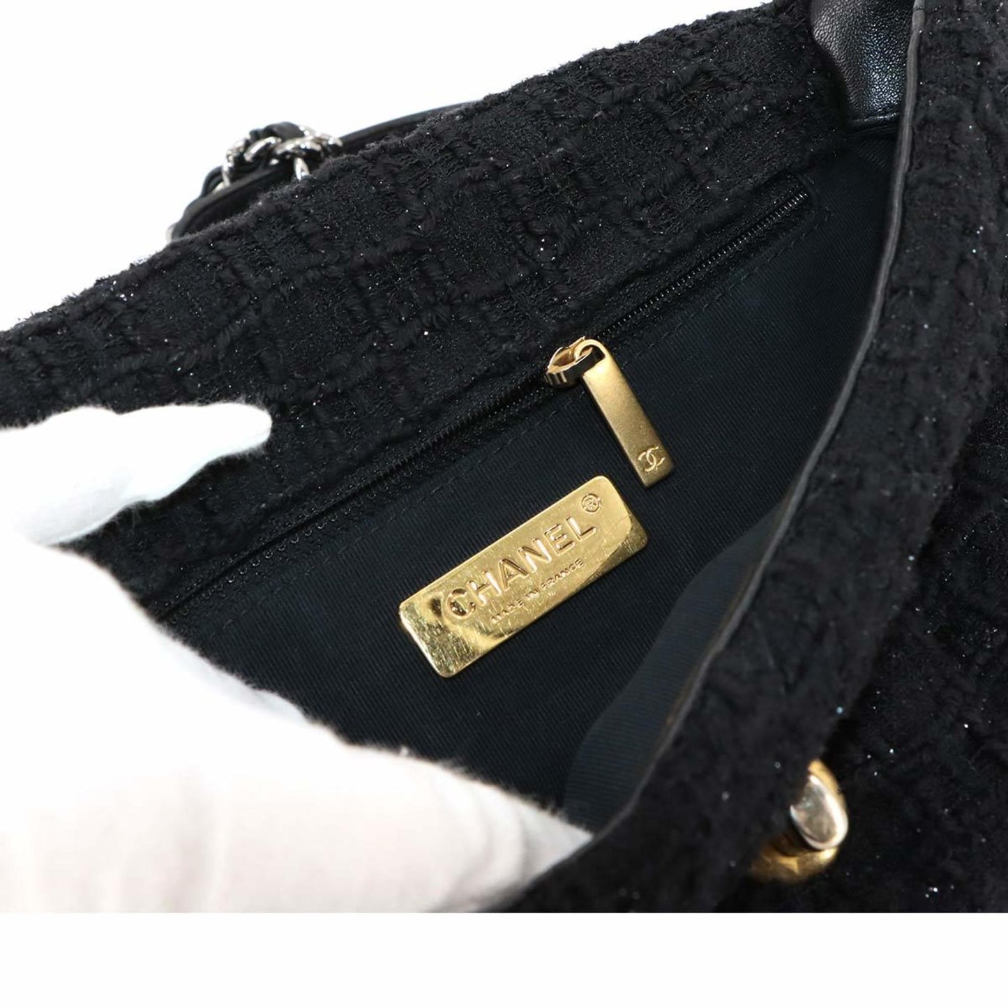 Chanel 19 2Way Hand Chain Shoulder Bag Tweed Leather Black As1160