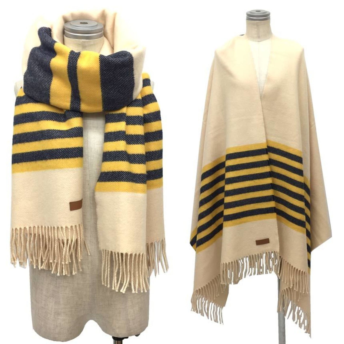 Hermes Hermes Cashmere Large Stole Shawl Ivory X Navy Yellow Blanket