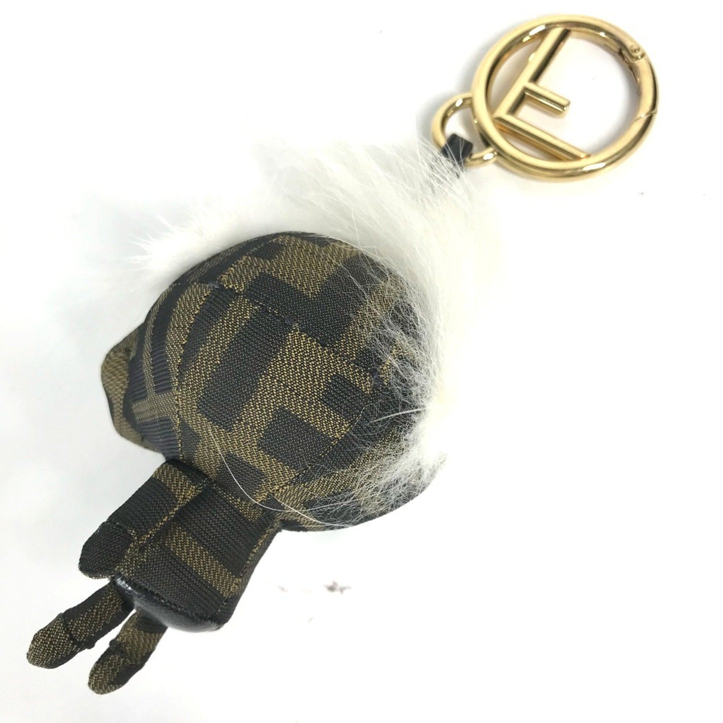 Fendi Fendi Fur Rhinestone Zucca Logo Monster Space Monkey Keychain Bag Charm Canvas