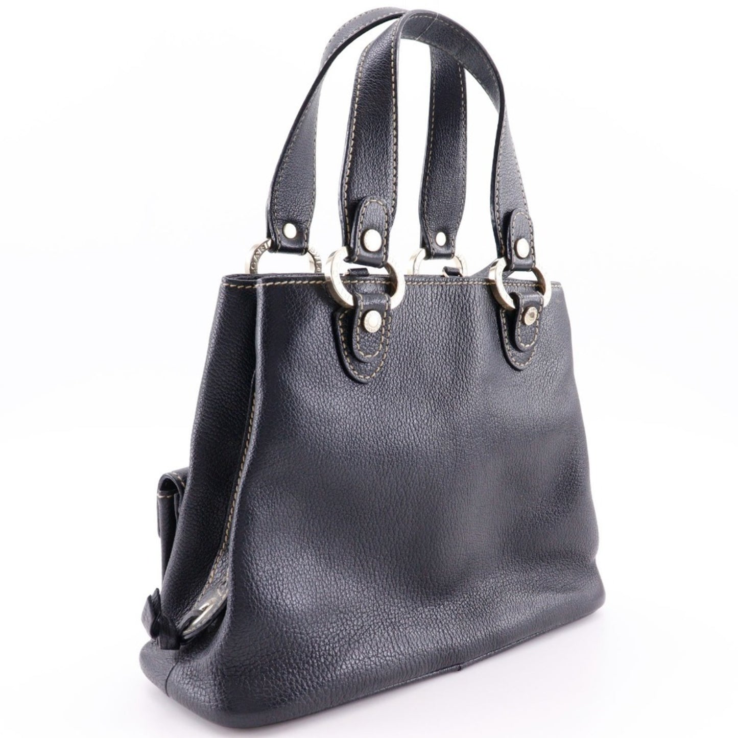 Bvlgari Maxi Rettale Handbag Shoulder Leather Black 2Way A5 Double