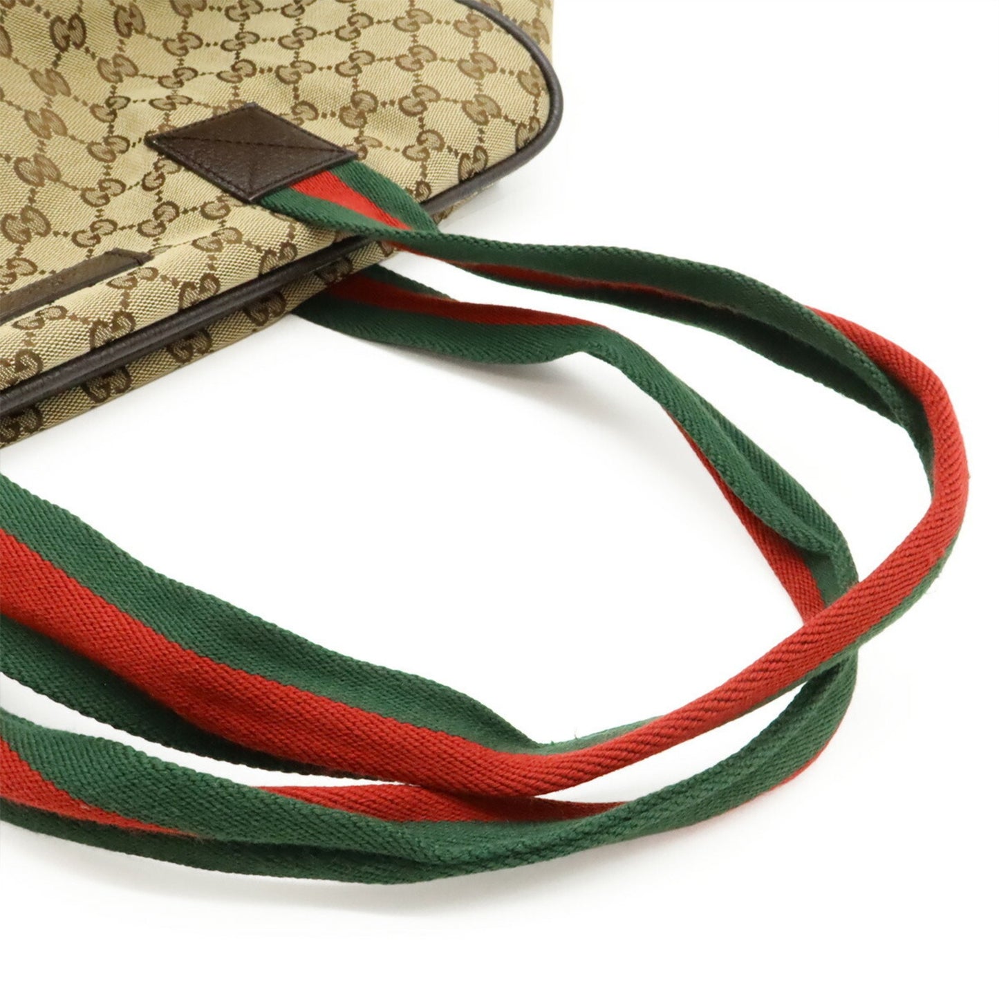 Gucci Gg Canvas Sherry Line Boston Bag Shoulder Leather Khaki Beige Red Green 153240