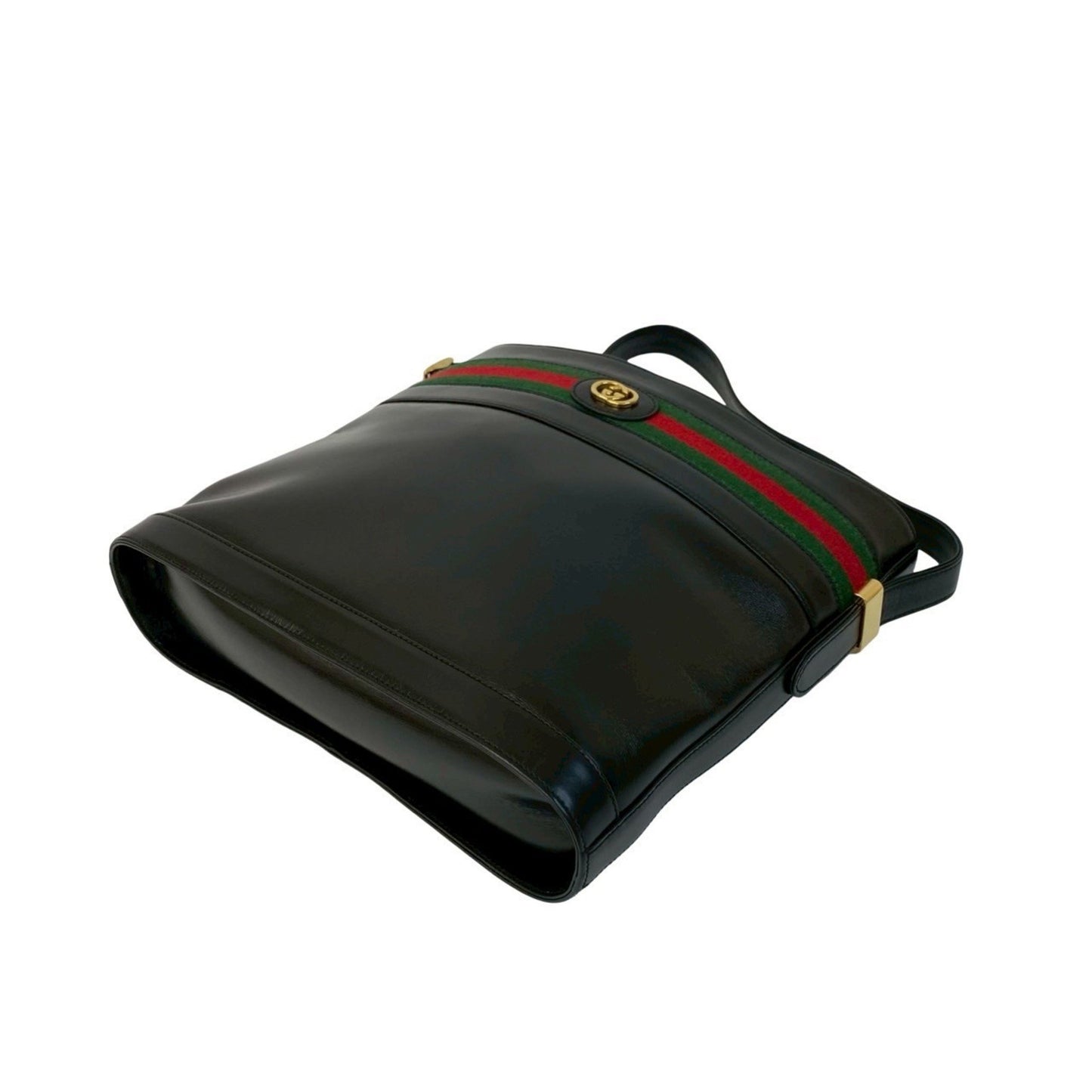 Gucci Old Gucci Vintage Sherry Line Gg Logo Hardware Leather Shoulder Bag Black 813-5