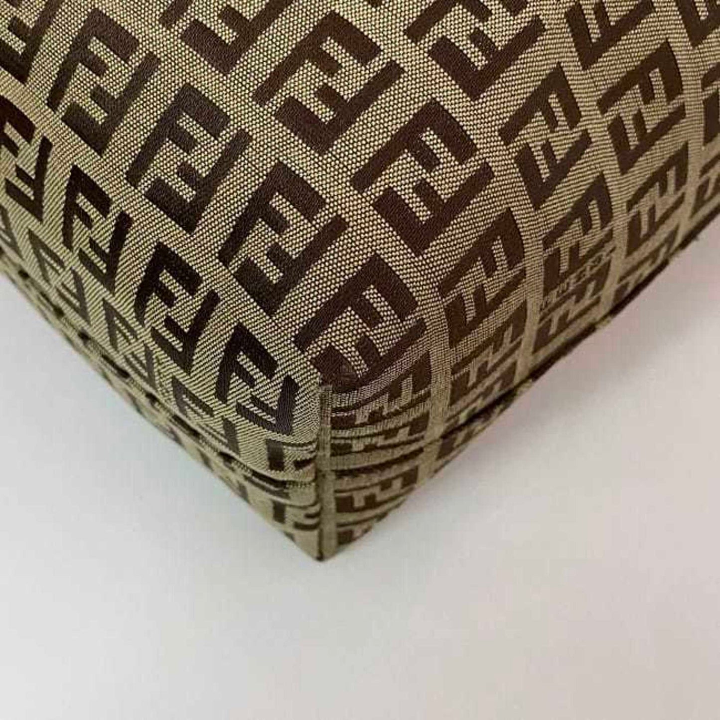 Fendi Tote Bag Ec-21844 Beige Brown Zucchino Canvas Leather Fendi Ff
