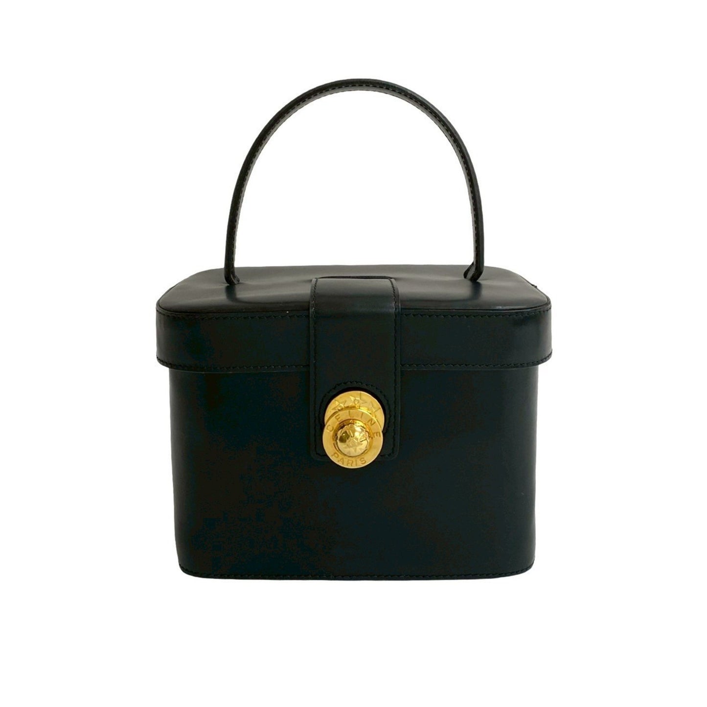 Celine Star Ball Logo Hardware Calfskin Leather Handbag Vanity Bag Black 44304