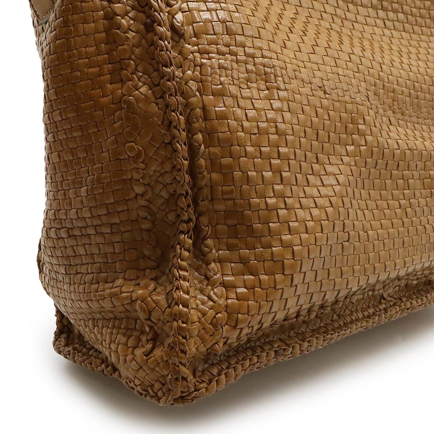 Prada Madras Tote Bag Leather Camel Light Brown Bn2222