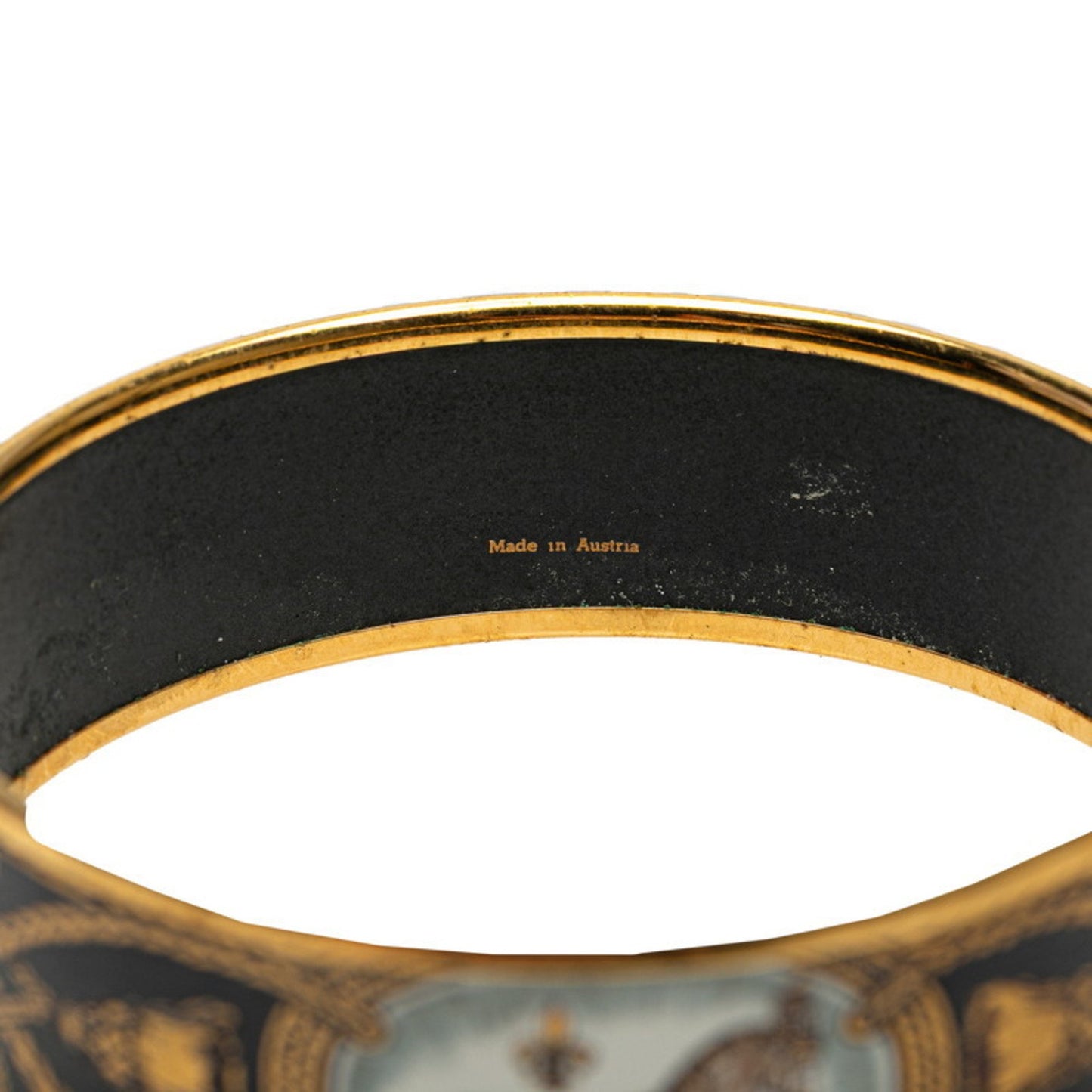 Hermes Enamel Gm Cloisonn Horse Motif Bangle In Gold