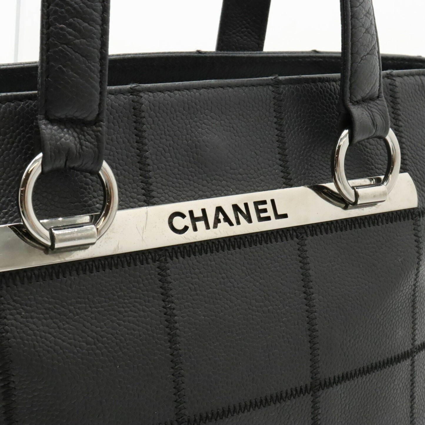 Chanel Chocolate Bar Tote Bag Leather Black