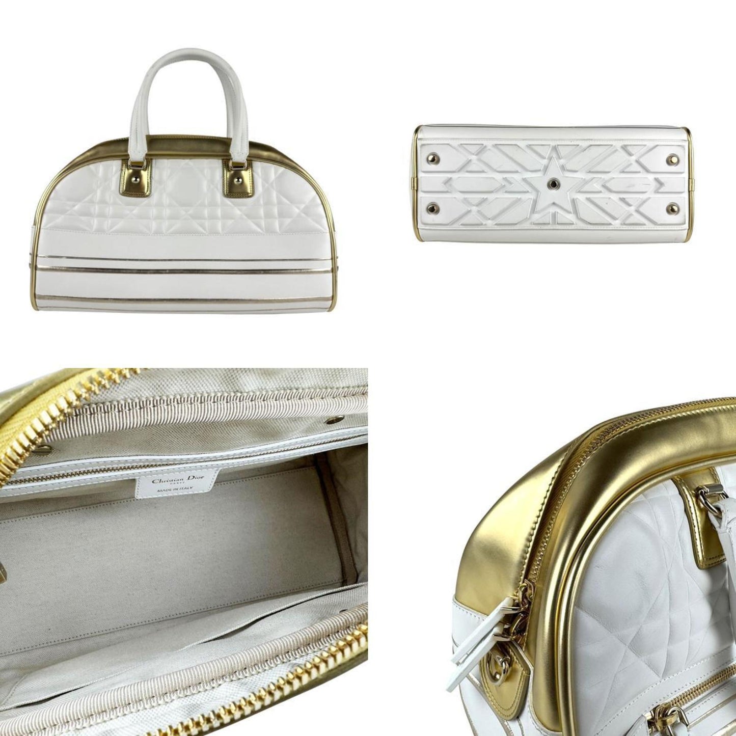 Christian Dior Vibe Medium Handbag Shoulder Bag In White And Gold