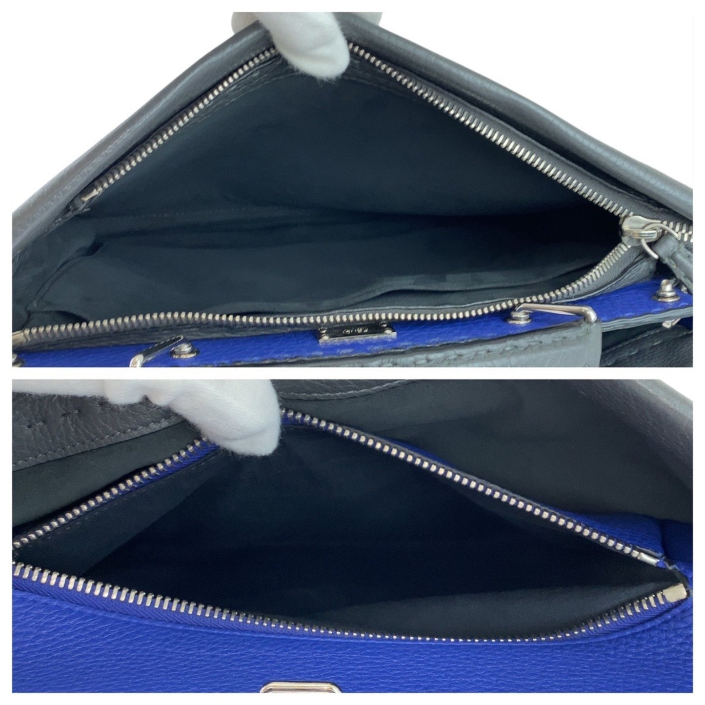 Fendi Selleria Peekaboo Grey Silver Hardware Leather 7Va406 Business Bag Briefcase