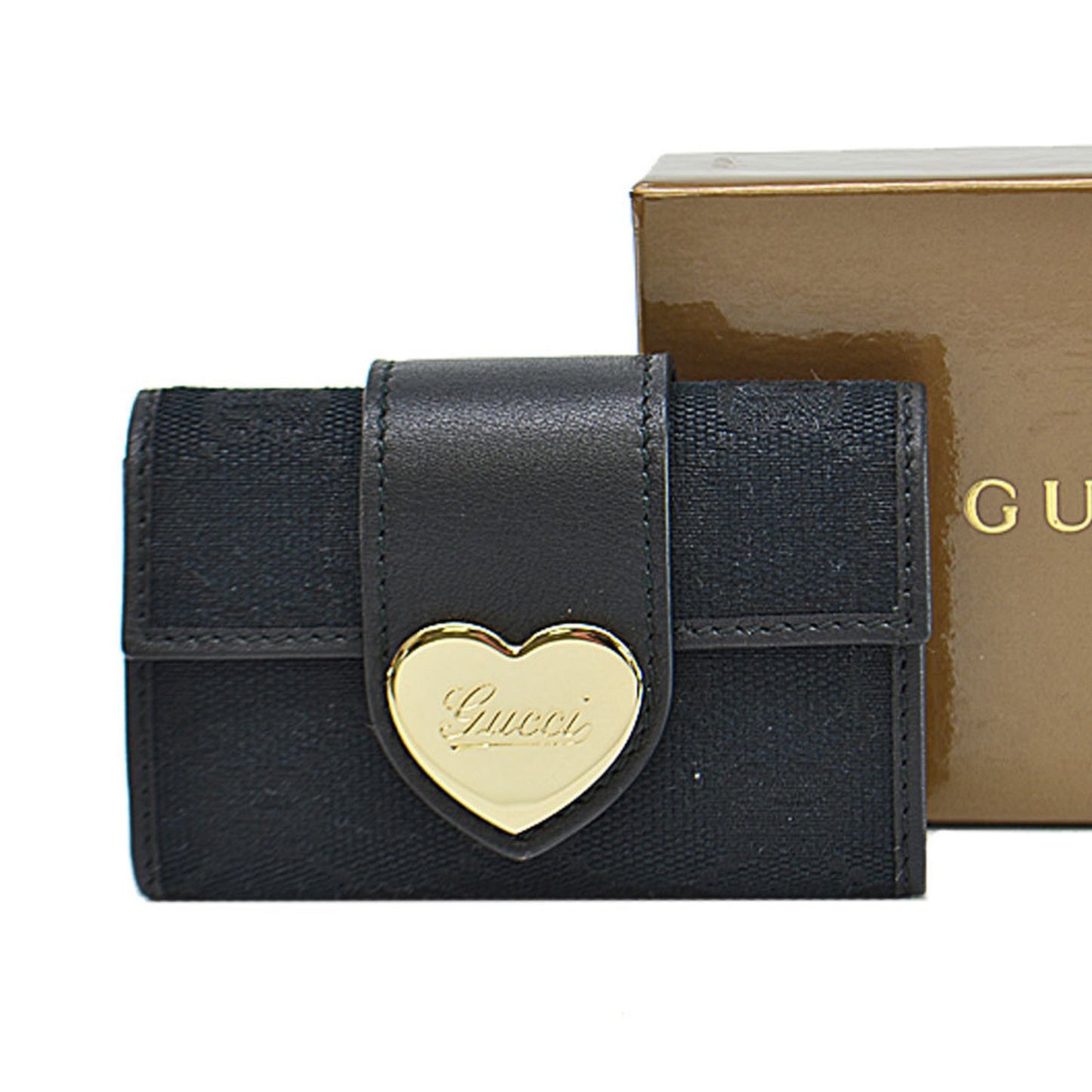 Gucci Gucci 6 Consecutive Key Case Gg Black X Gold Canvas Leather Metal Material Holder
