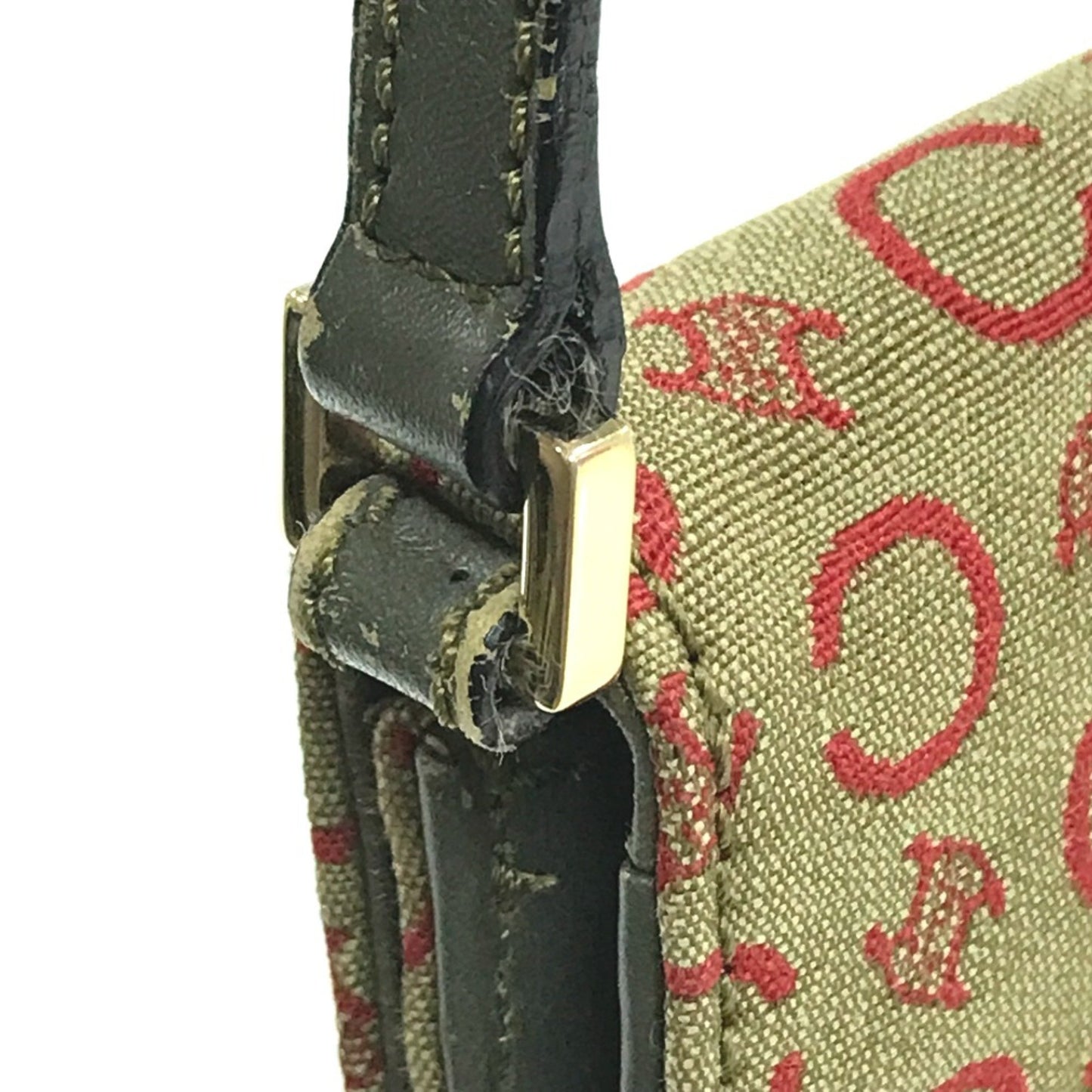Celine Cmacadam Bag Mini Hand Bag Accessory Pouch Khaki X Red