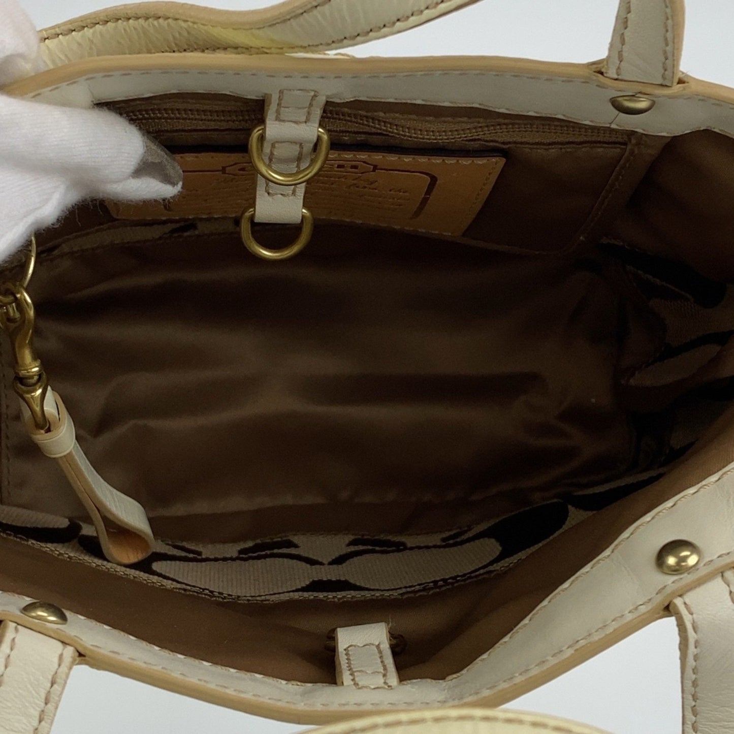Coach Signature Beige White Gold Hardware Leather Canvas B0767-10123 Tote Bag Handbag