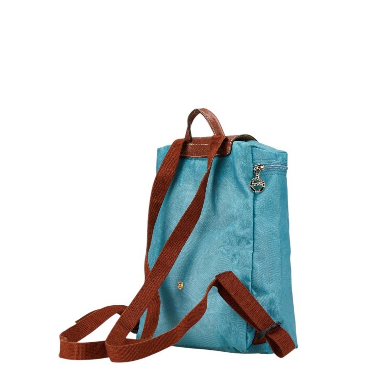 Longchamp Pliage Backpack Blue Brown Nylon Leather