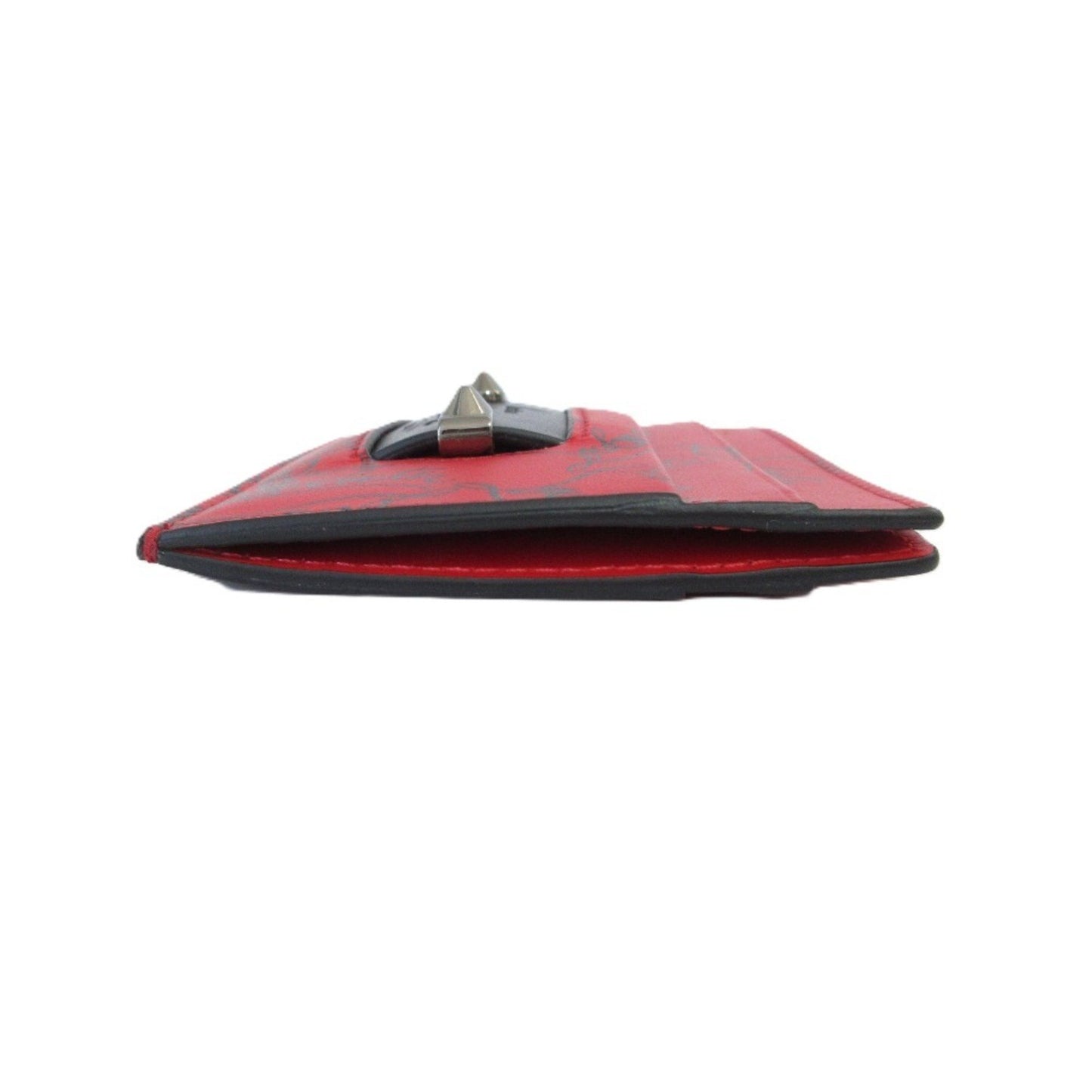Christian Louboutin Logo Design Studded Business Card Holder/Card Case Red X Black Silver Hardware
