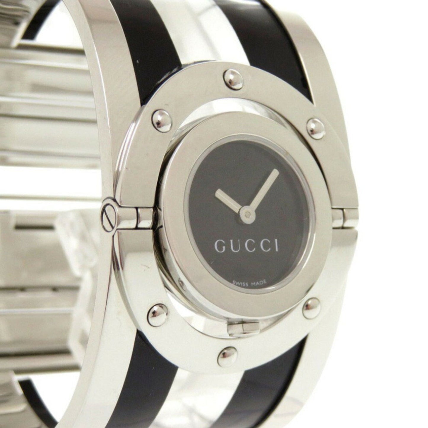 Gucci 112 Toile Bangle Stainless Steel Plastic Black Quartz Watch