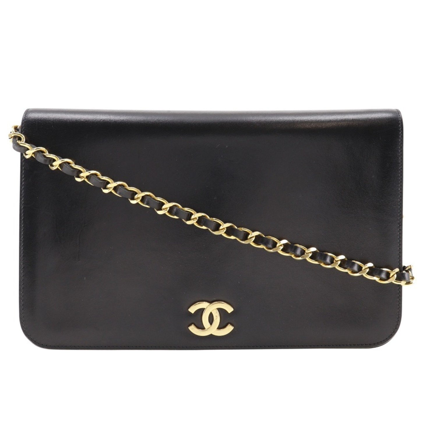 Chanel Chanel Chain Shoulder Bag Coco Mark Calf Black Snap Button Chainshoulder