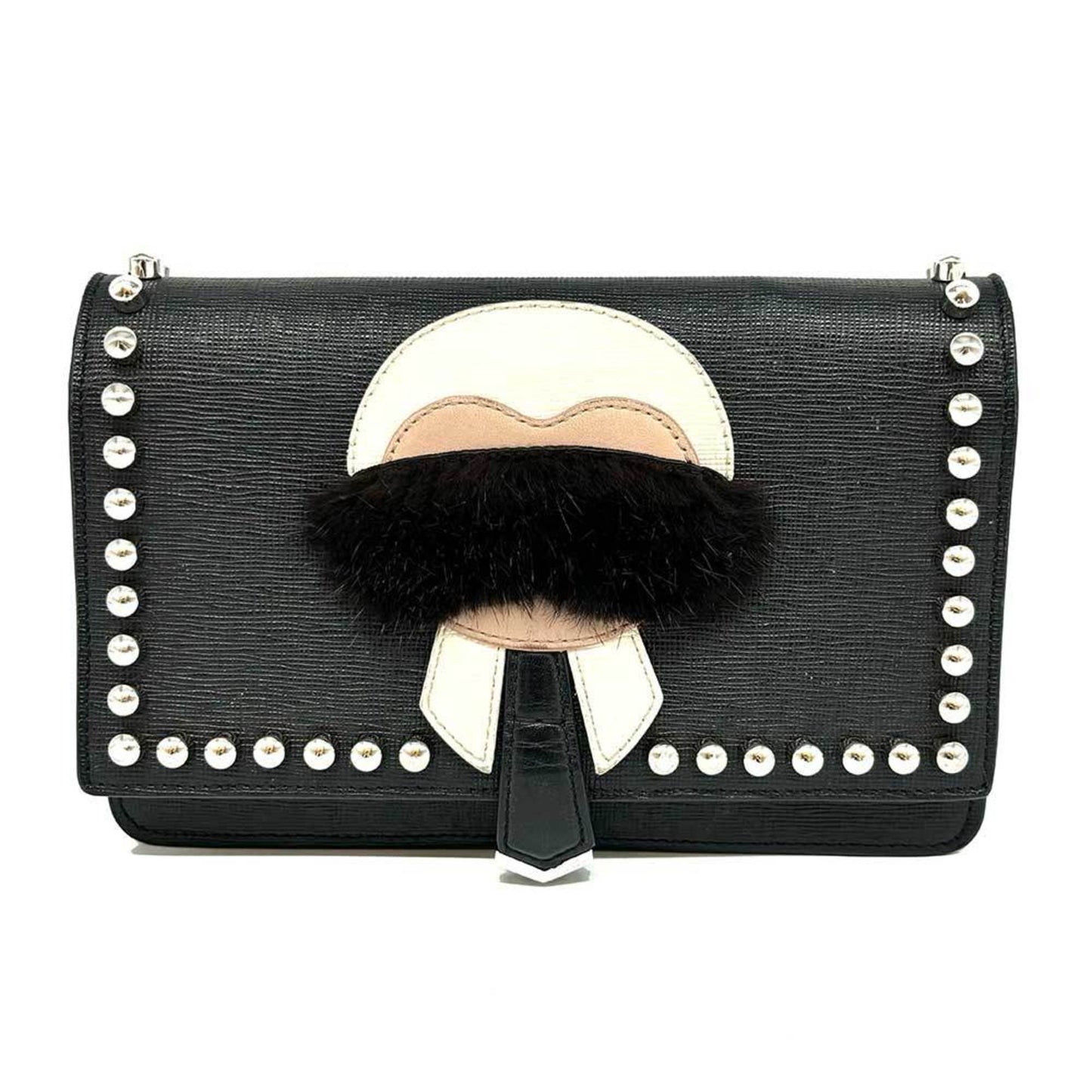 Fendi Carlito Chain Wallet Black Leather 8M0346